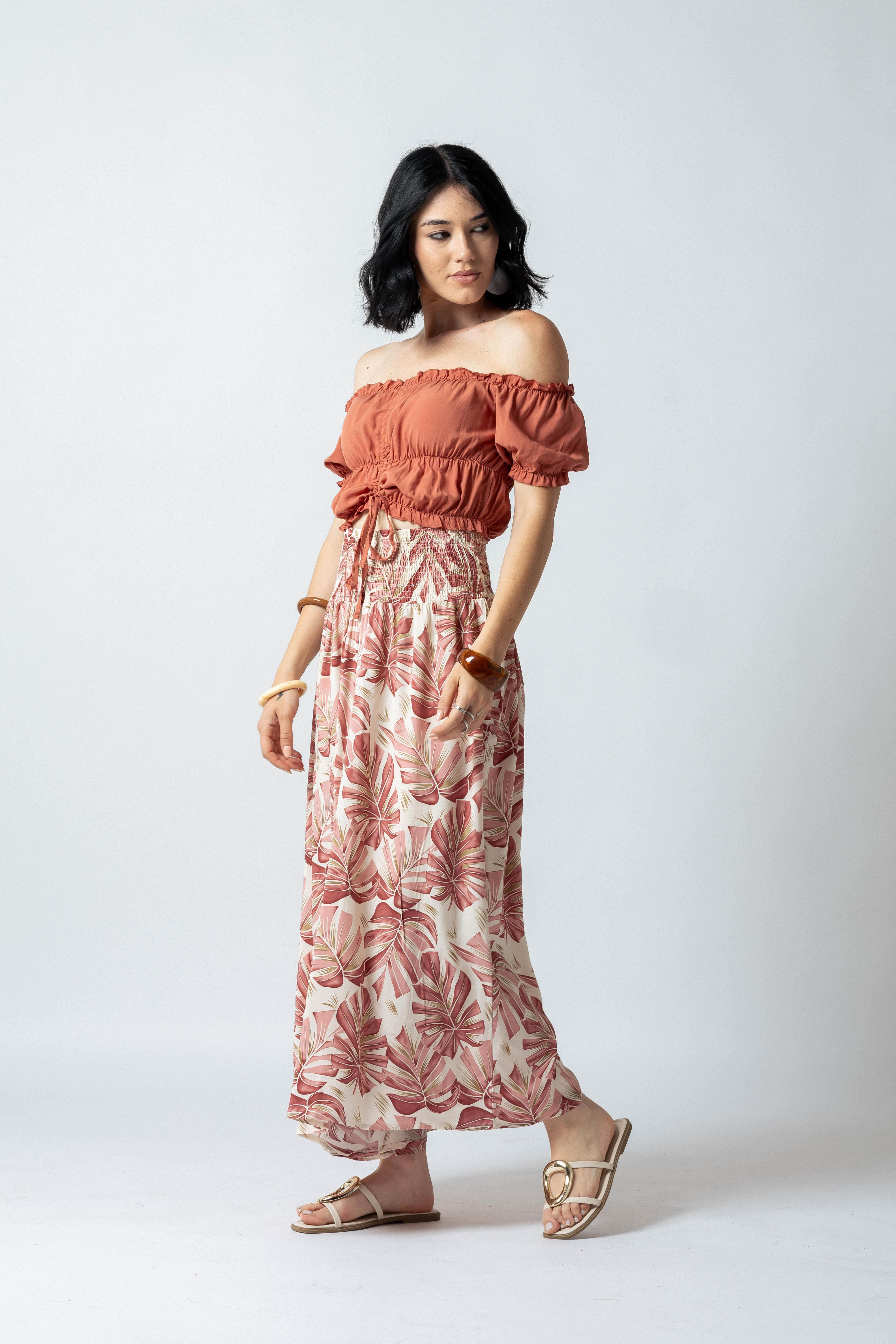 Pantalone Harem fantasia foglie tropicali|Colore:Rosa
