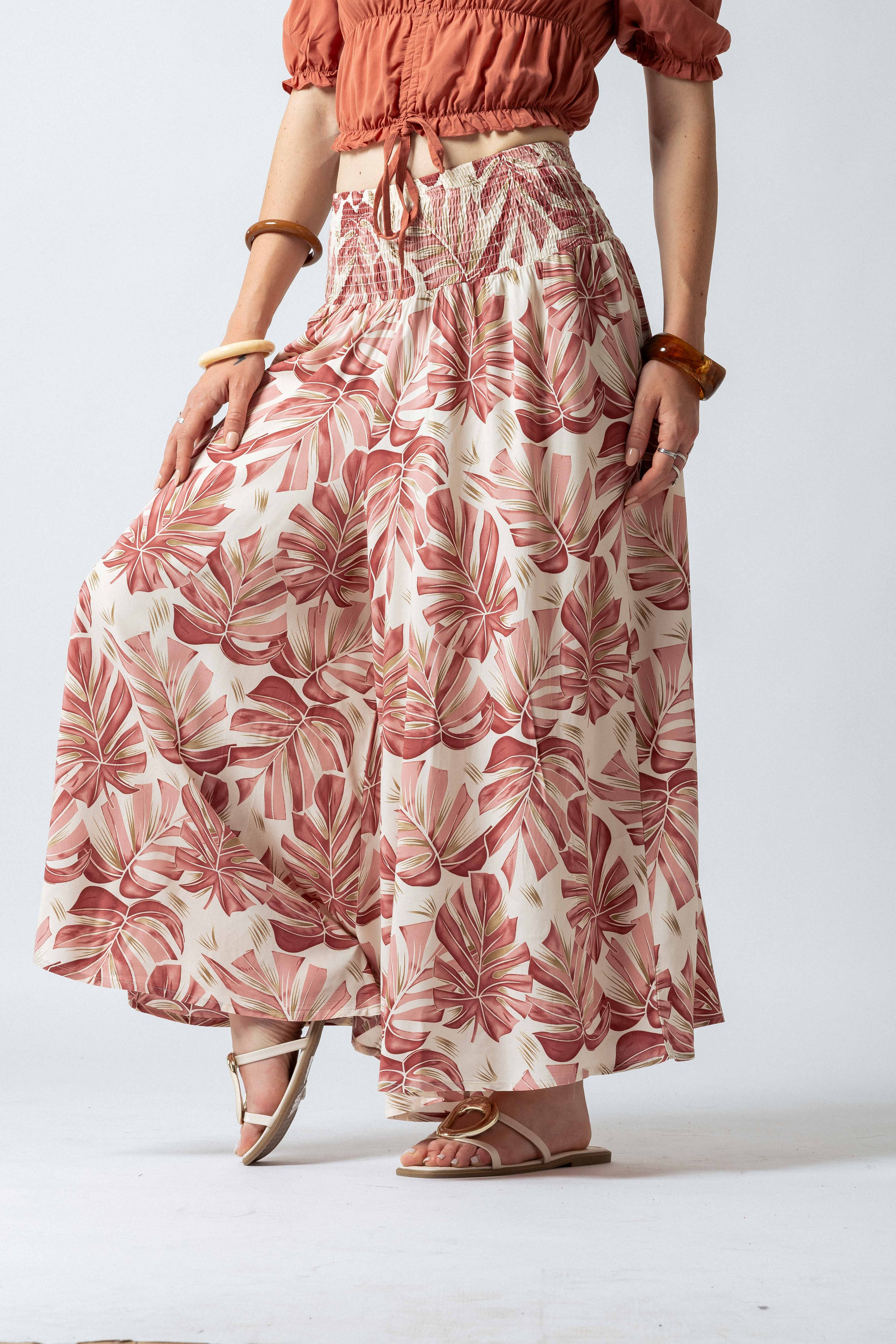 Pantalone Harem fantasia foglie tropicali|Colore:Rosa