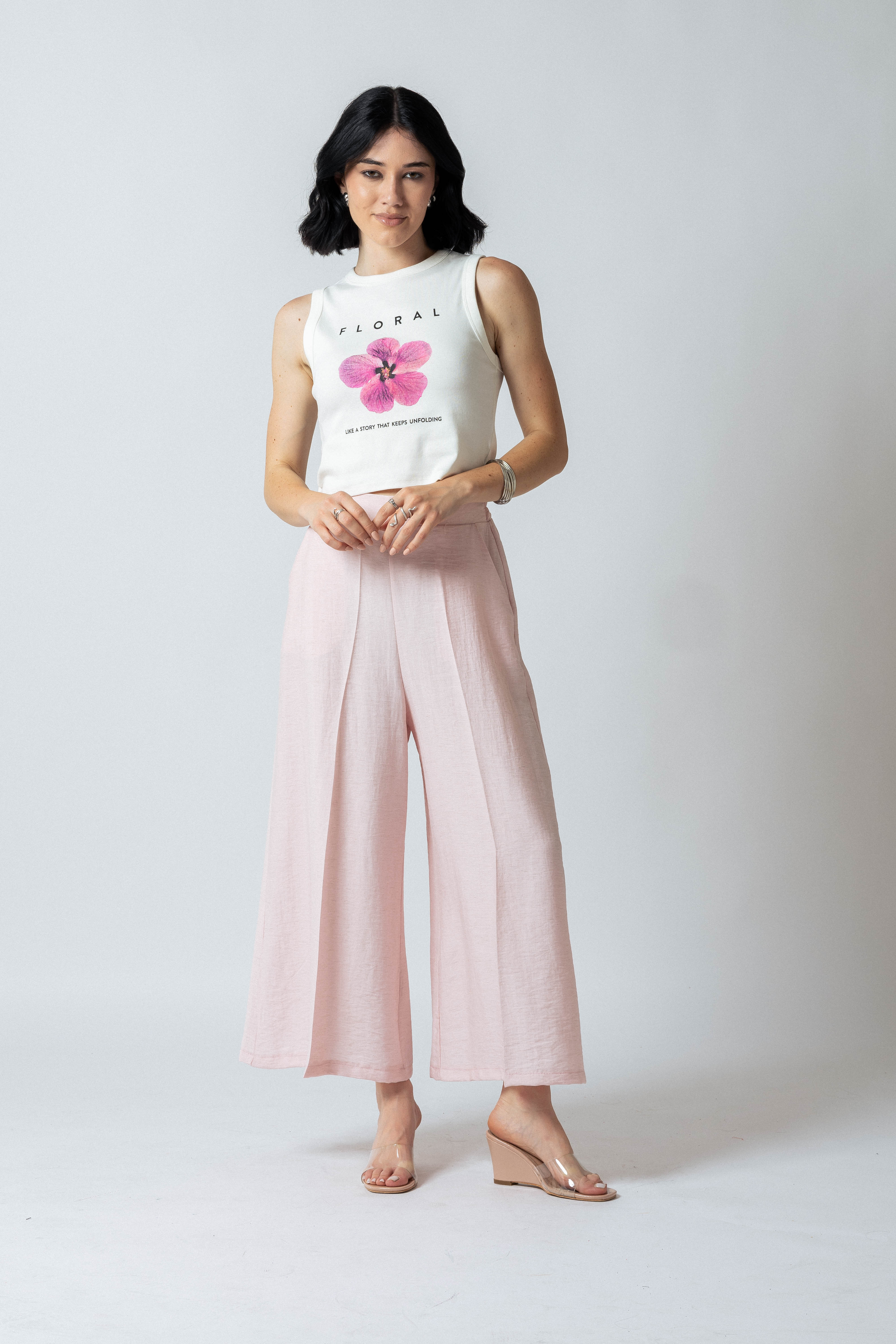 Pantaloni ampi alla caviglia misto lino|Colore:Rosa