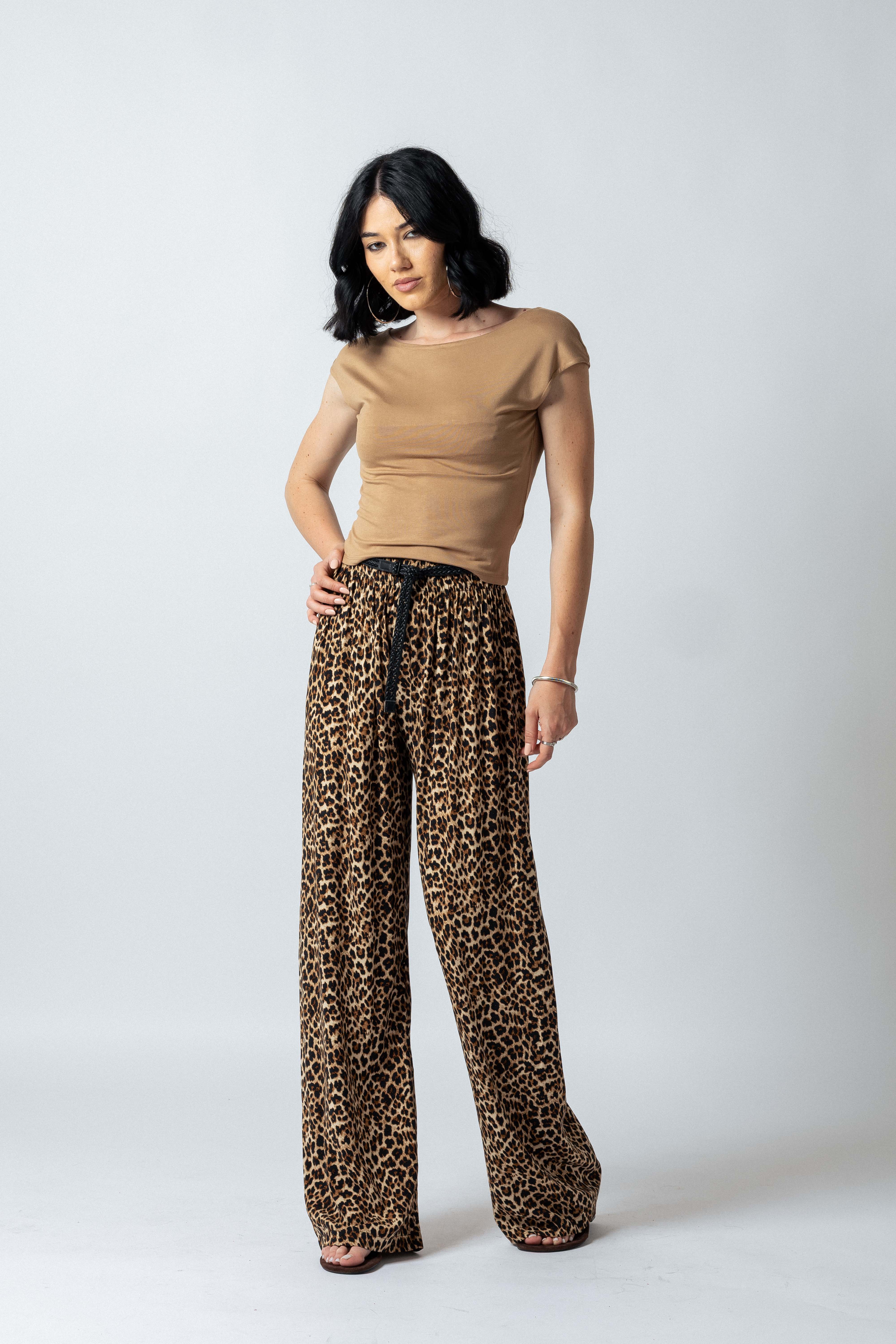 Pantalone palazzo leopardato|Colore:Cammello/nero