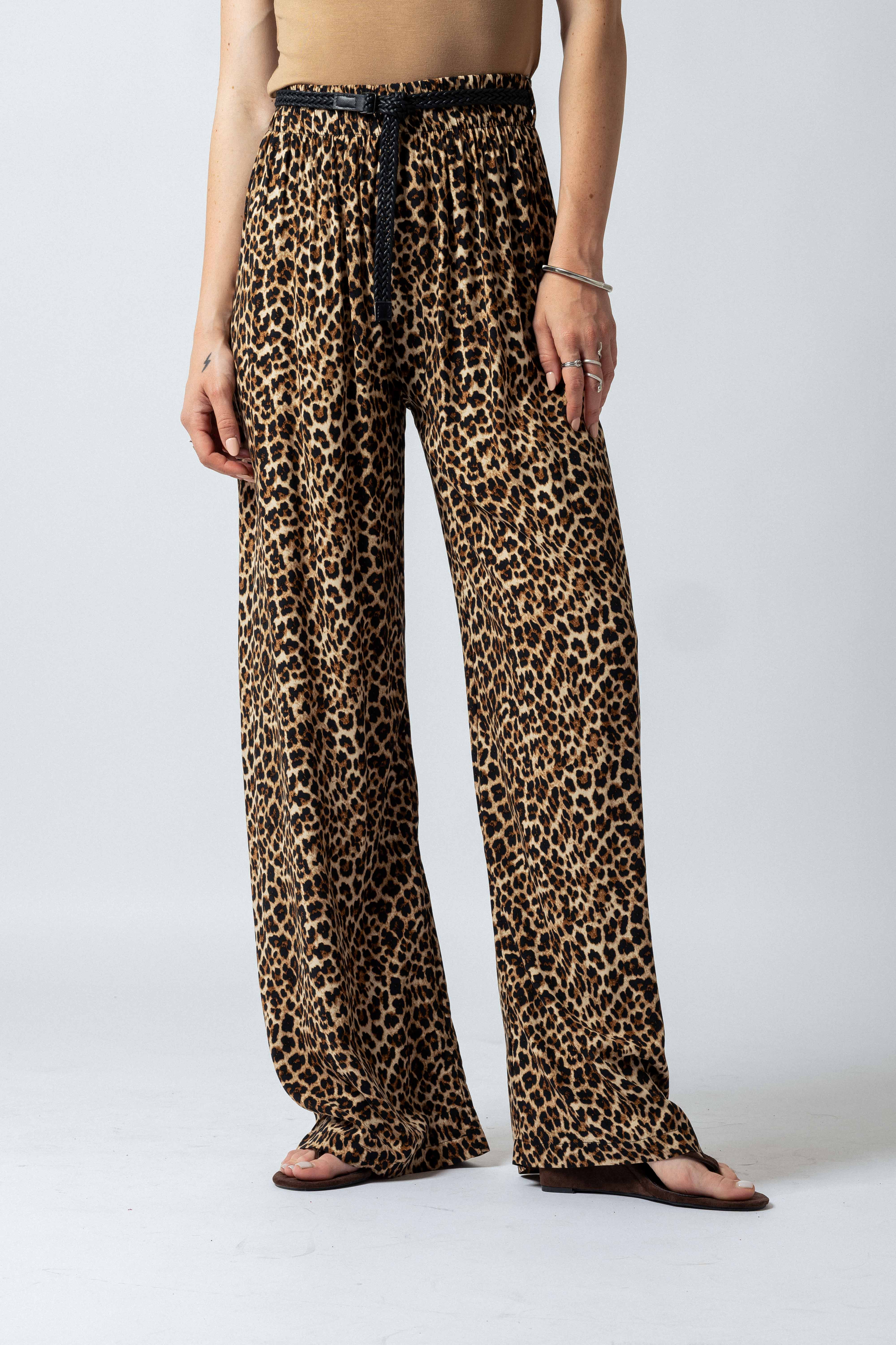 Pantalone palazzo leopardato|Colore:Cammello/nero