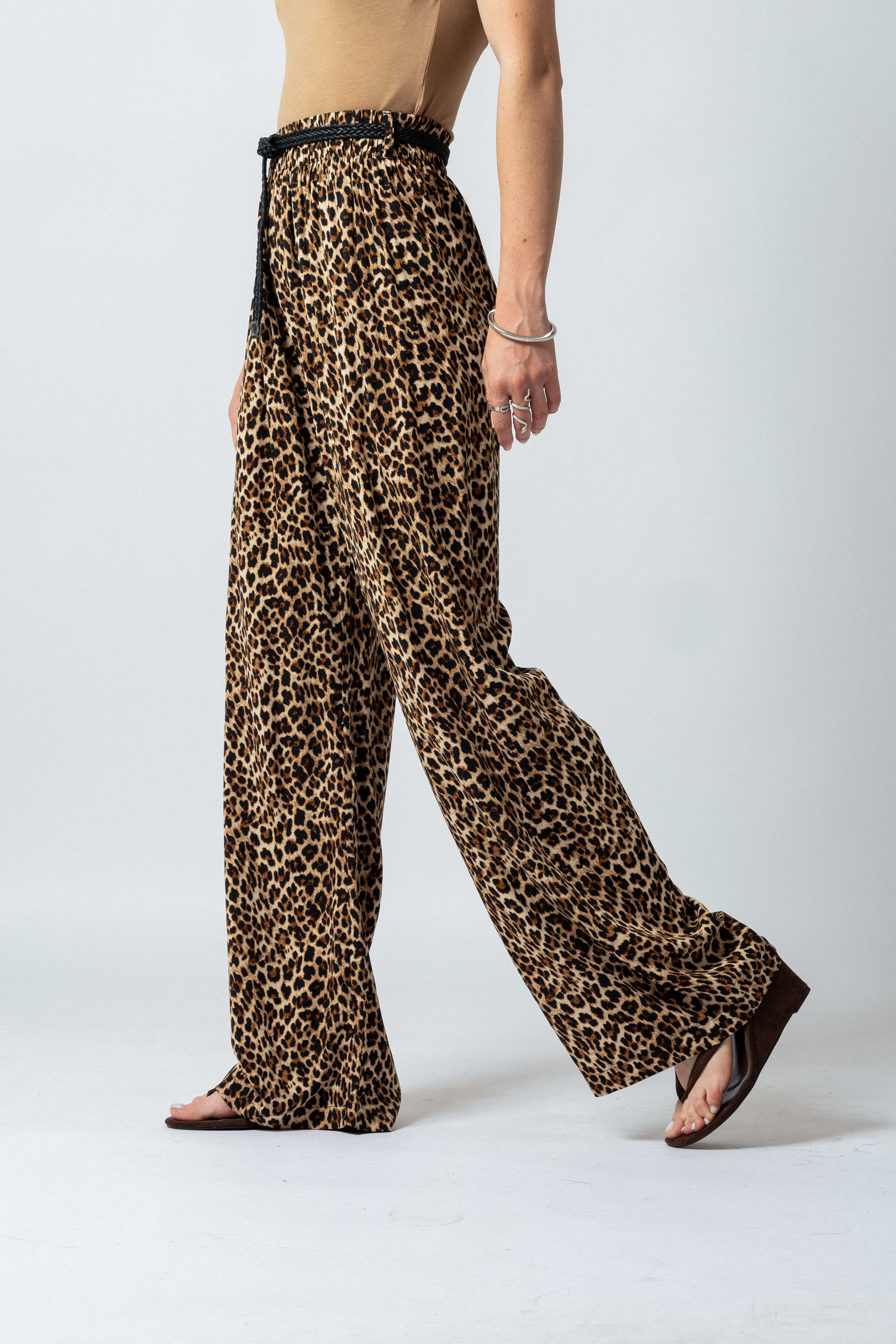 Pantalone palazzo leopardato|Colore:Cammello/nero