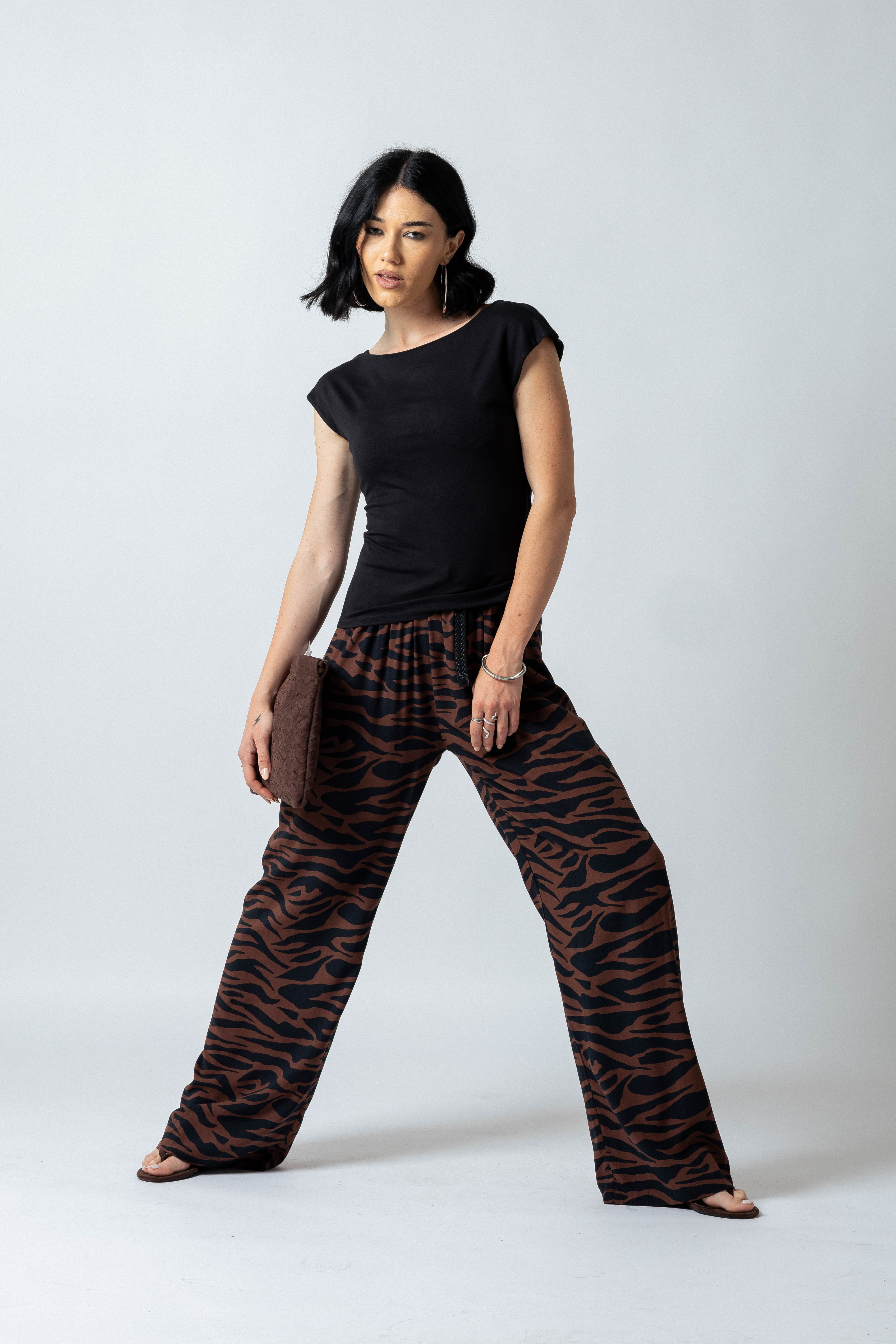 Pantalone palazzo zebrato|Colore:Nero/tabacco