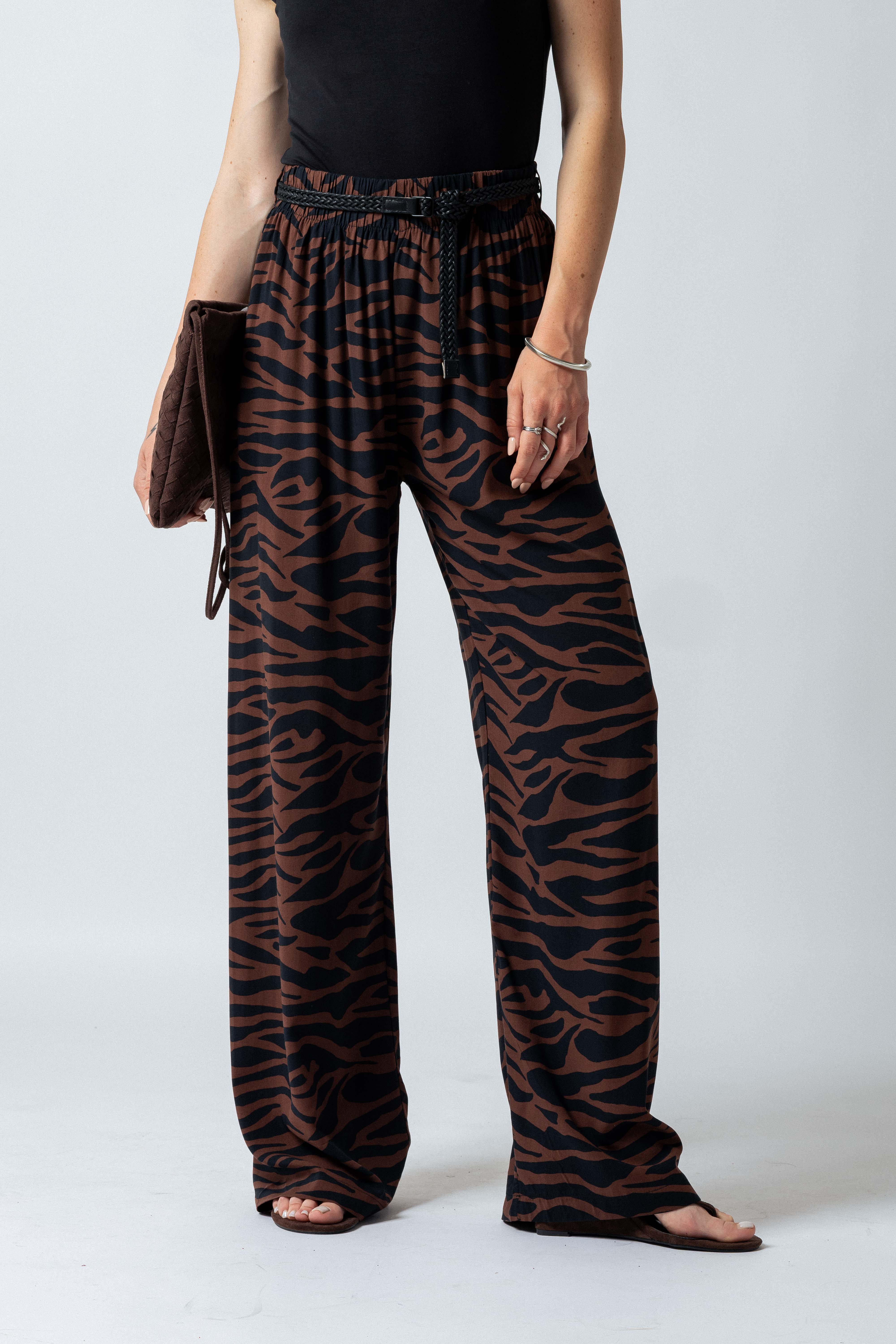 Pantalone palazzo zebrato|Colore:Nero/tabacco
