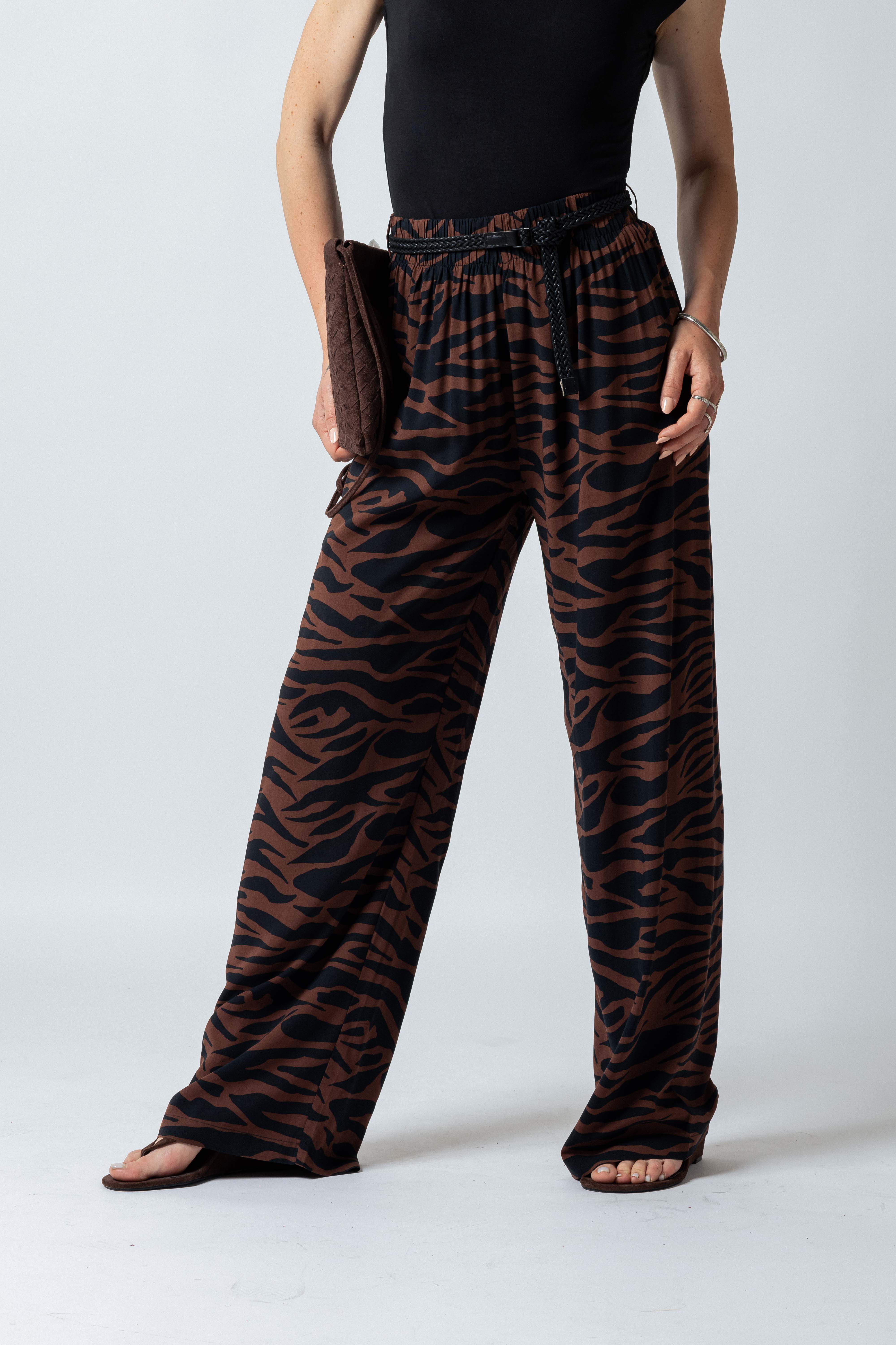 Pantalone palazzo zebrato|Colore:Nero/tabacco