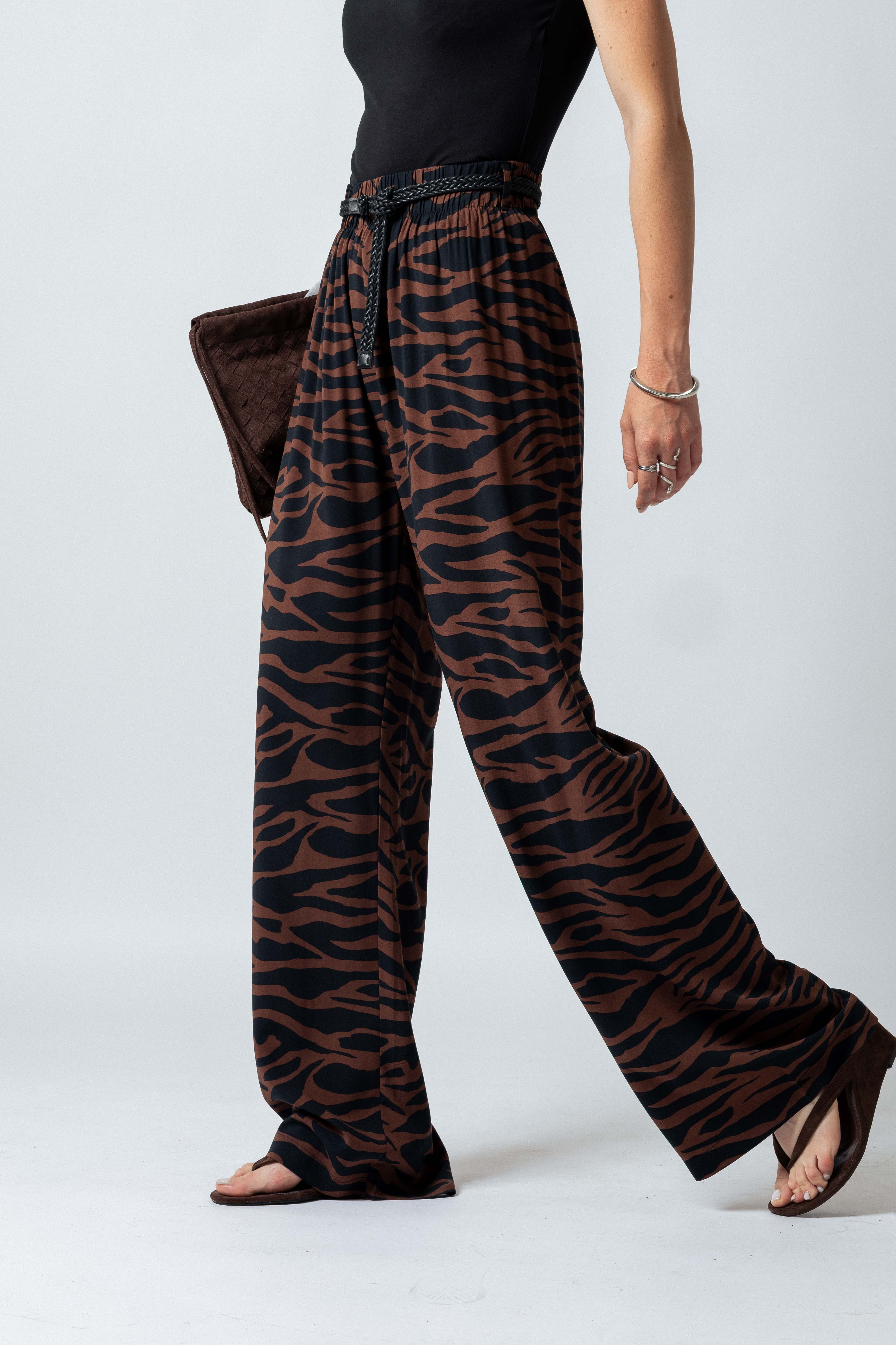 Pantalone palazzo zebrato|Colore:Nero/tabacco