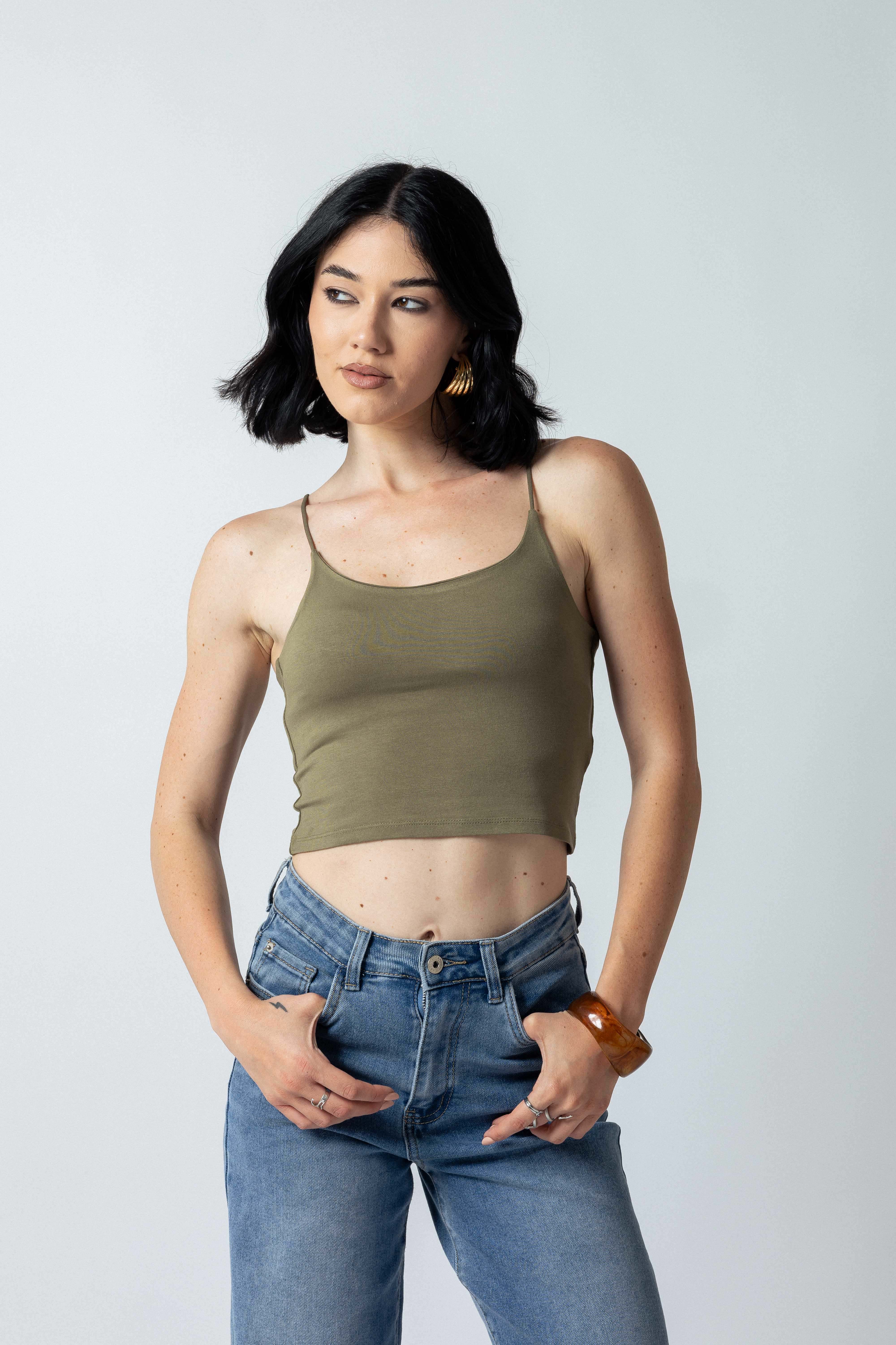 Top bretelle sottili scollo tondo|Colore:Salvia
