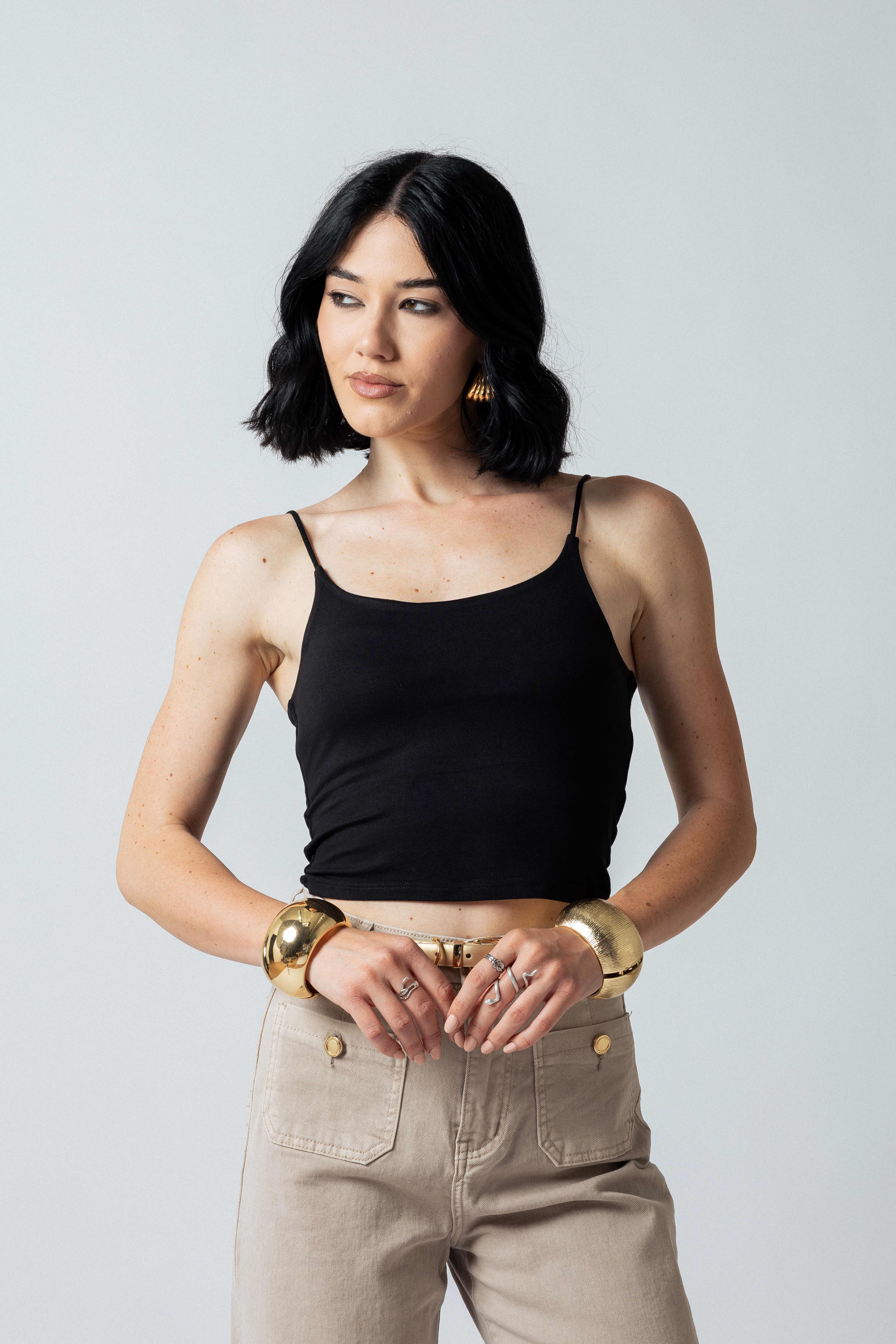 Top bretelle sottili scollo tondo|Colore:Nero