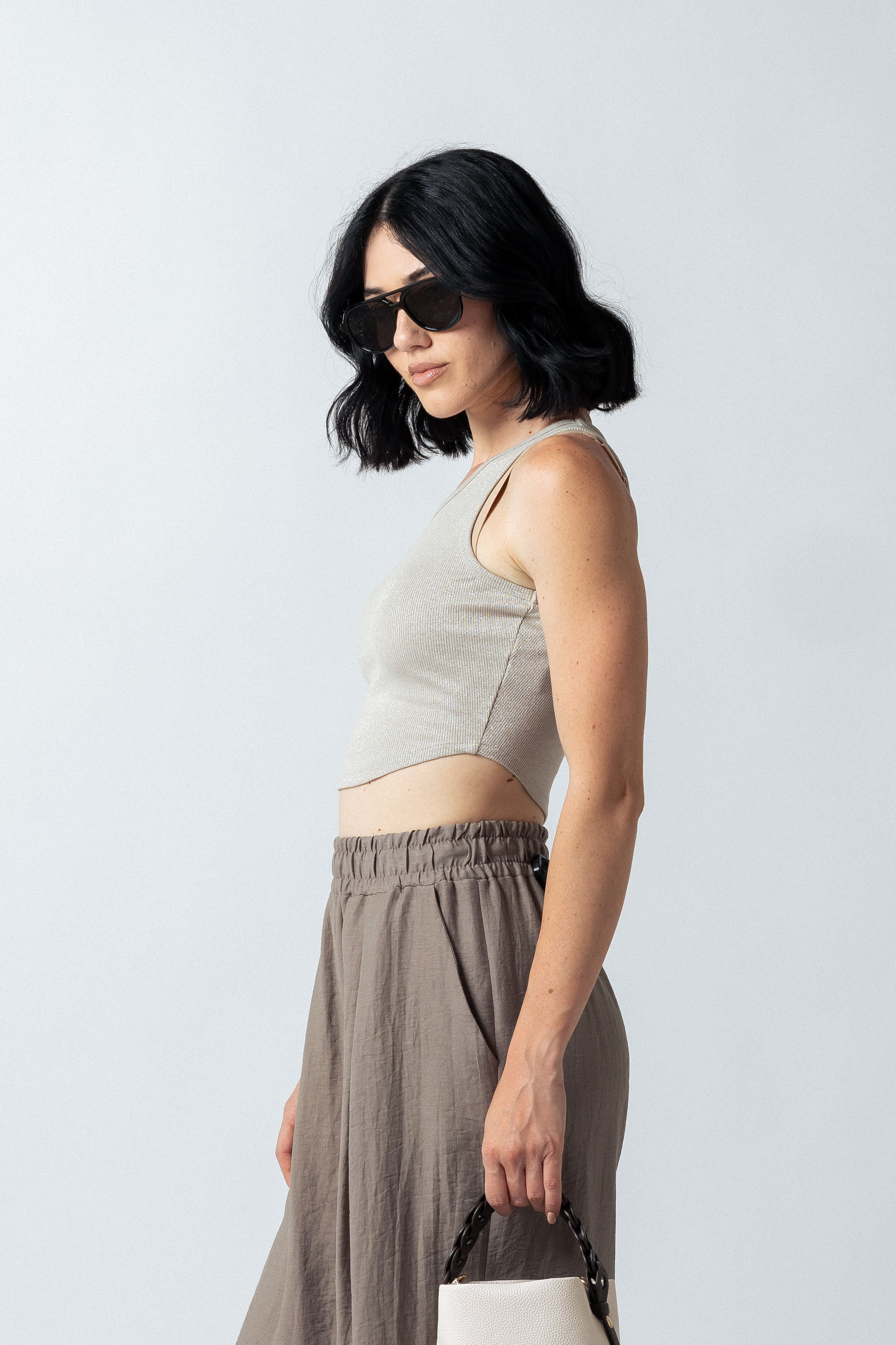 Top con orlo curvato|Colore:Beige