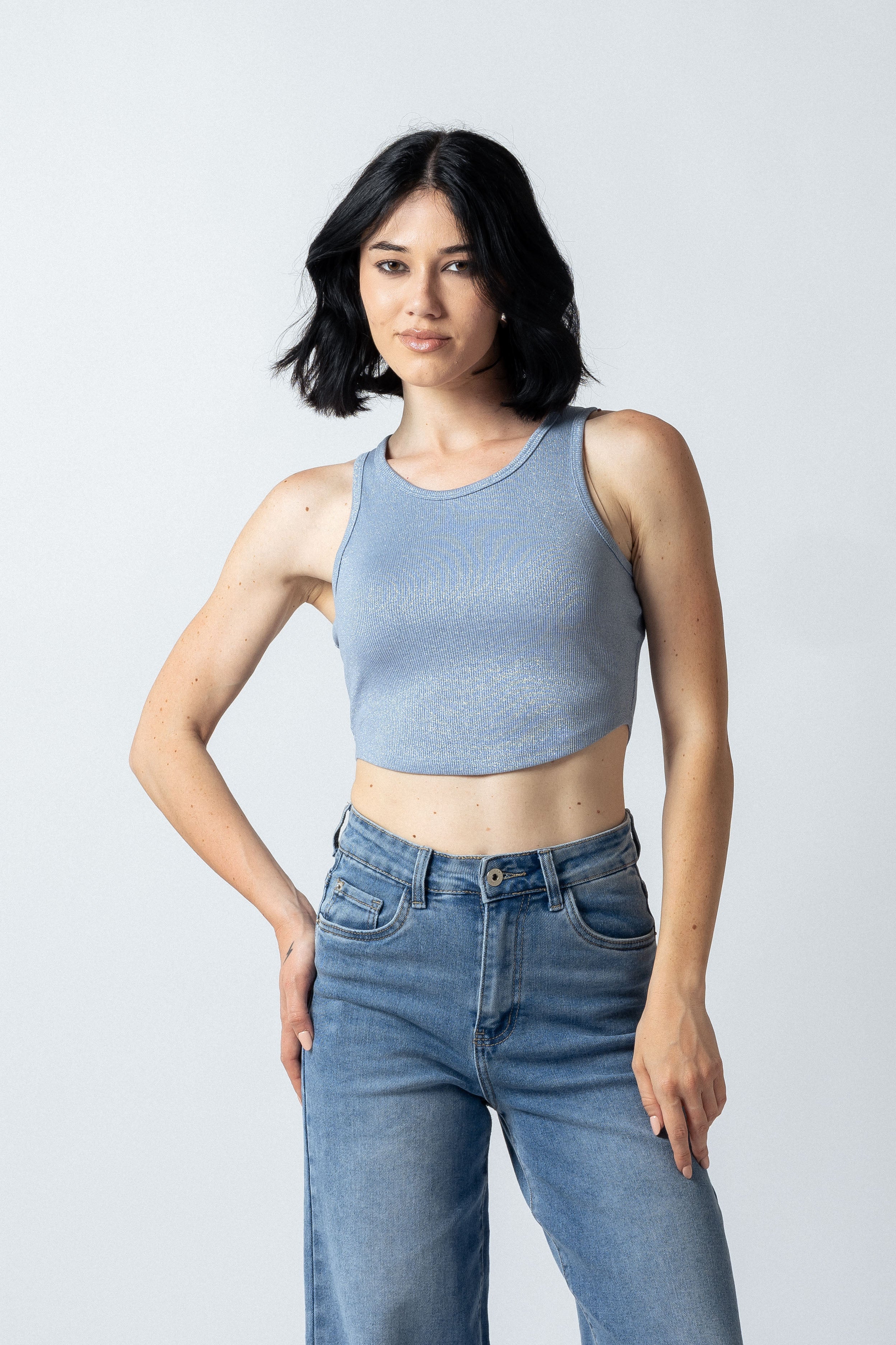 Top con orlo curvato|Colore:Denim