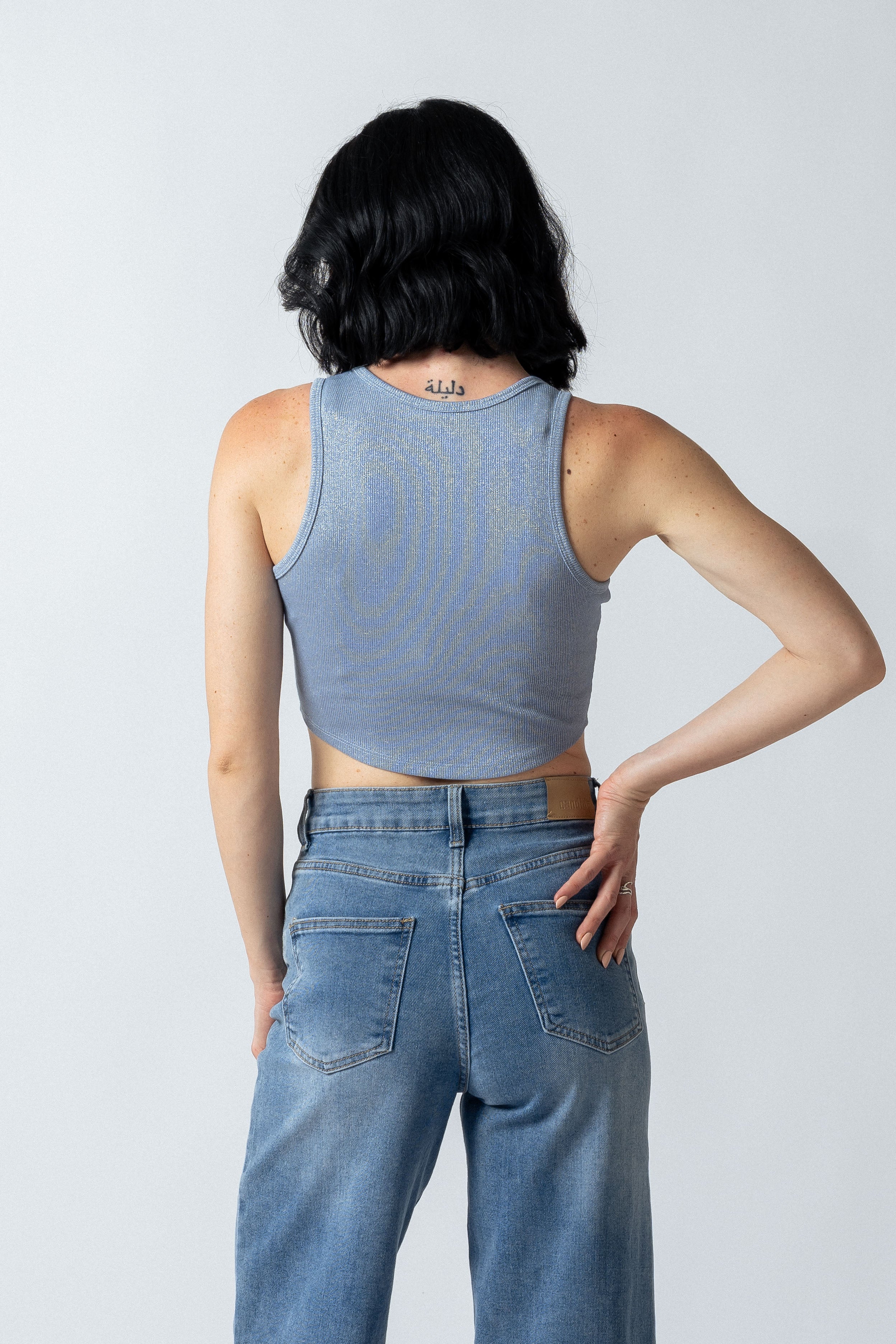 Top con orlo curvato|Colore:Denim