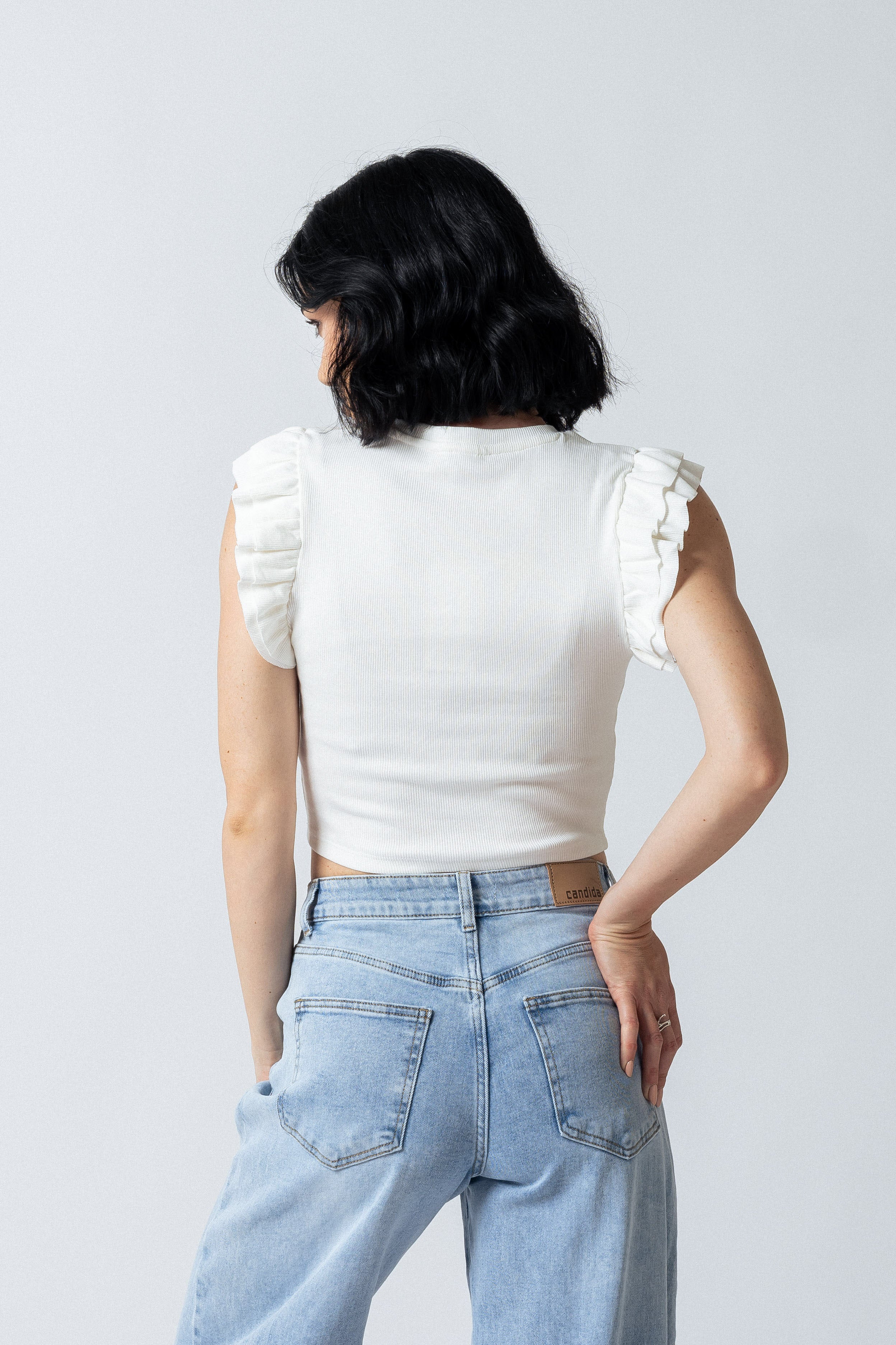 Top maniche con balze|Colore:Bianco latte