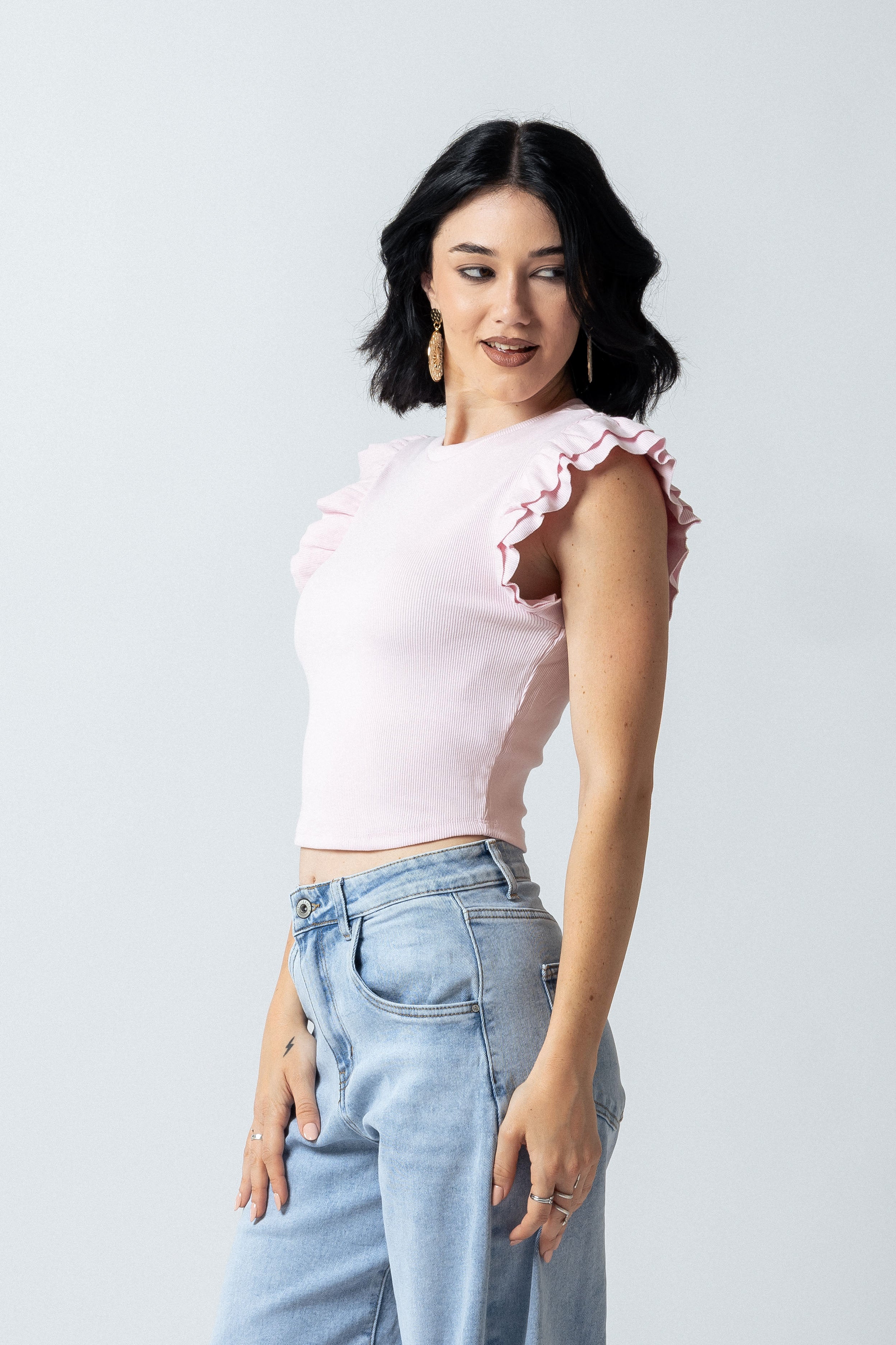 Top maniche con balze|Colore:Rosa chiaro
