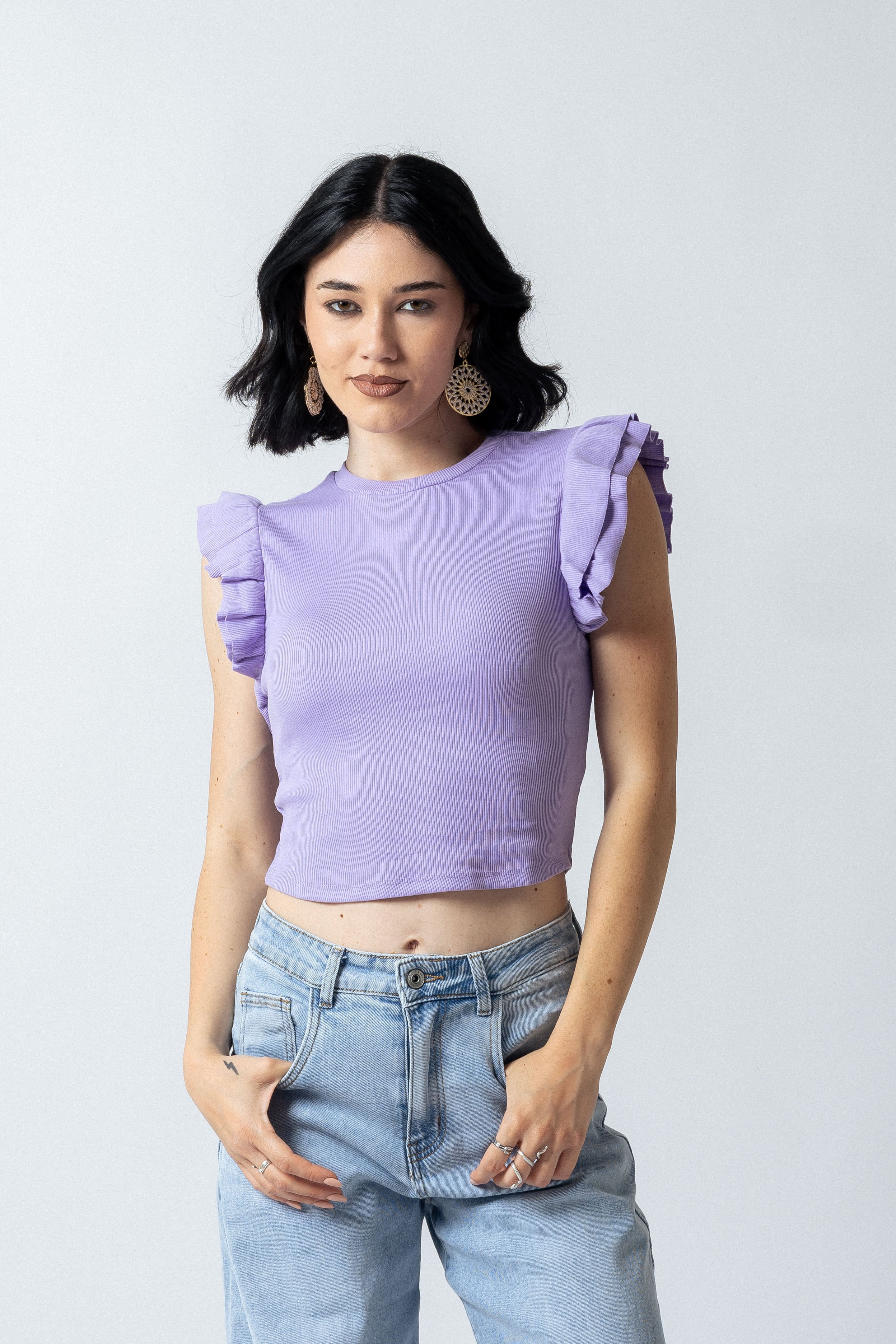 Top maniche con balze|Colore:Lilla