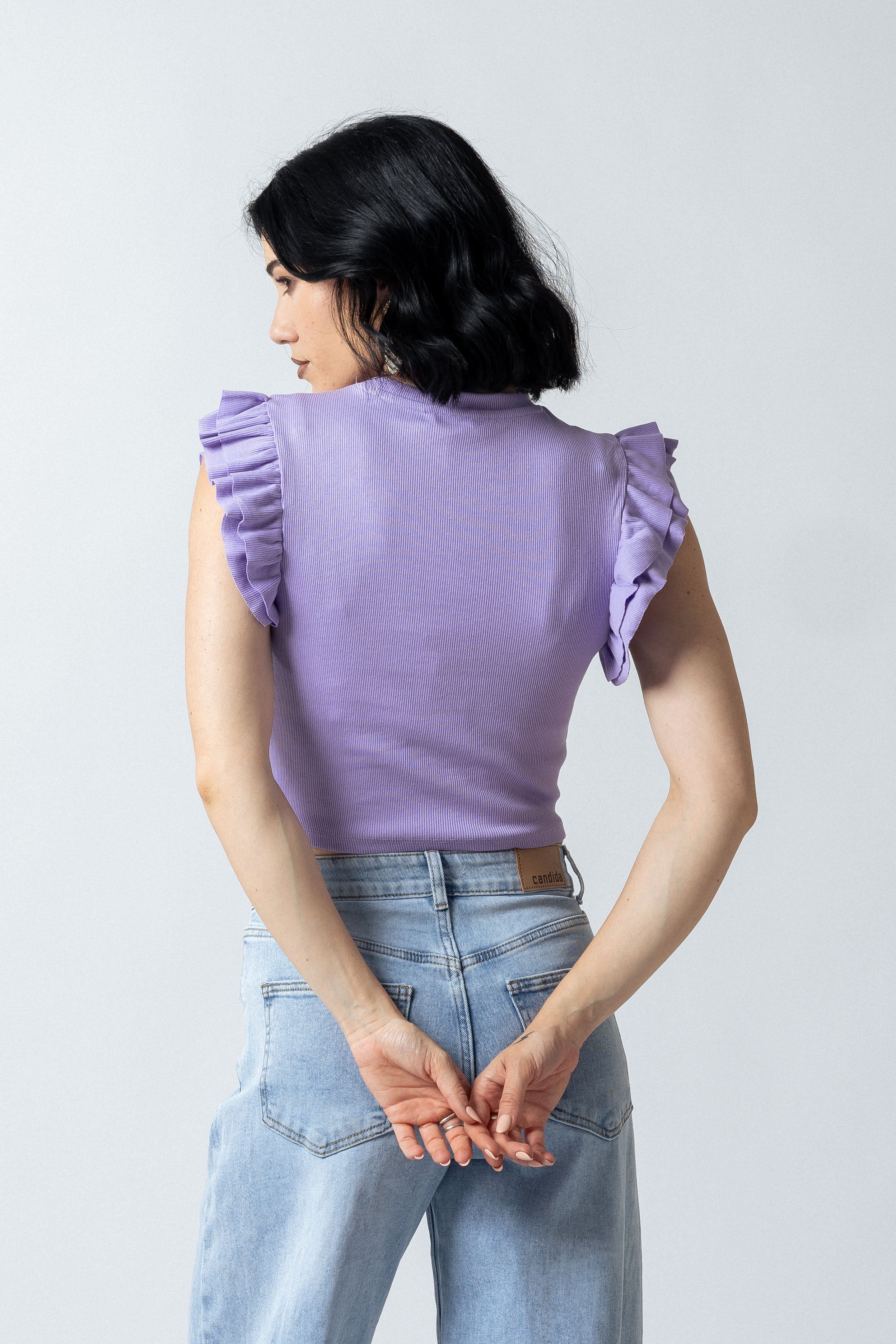 Top maniche con balze|Colore:Lilla