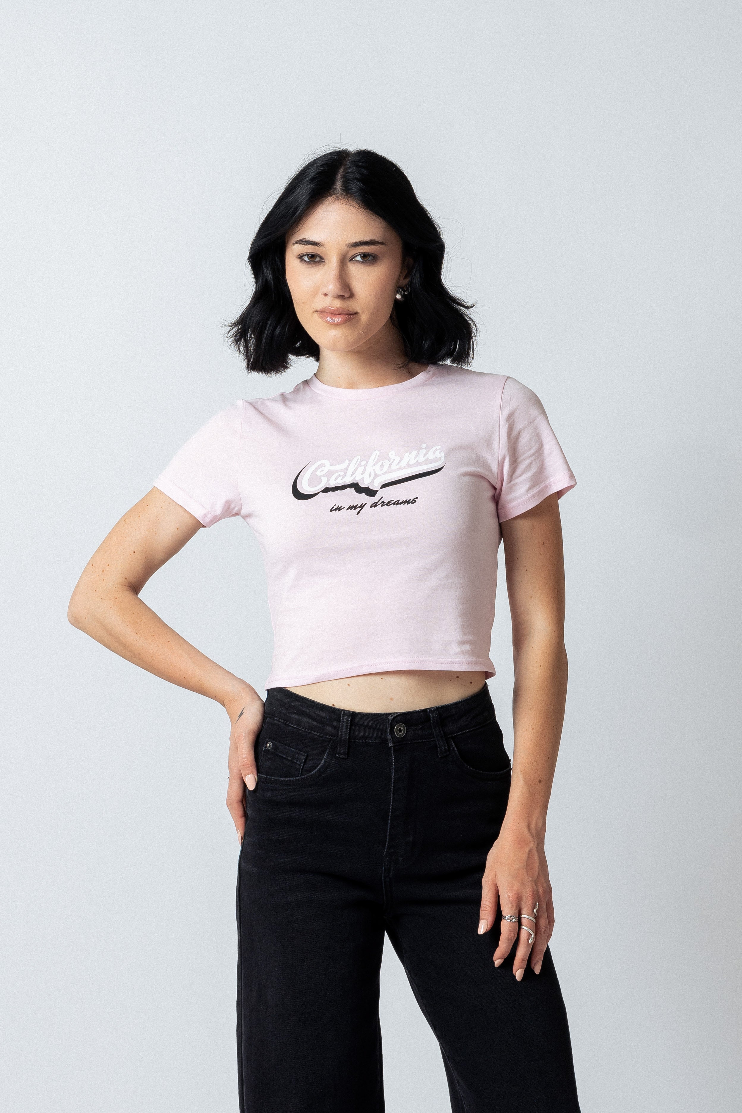 T-Shirt crop con stampa|Colore:Rosa chiaro