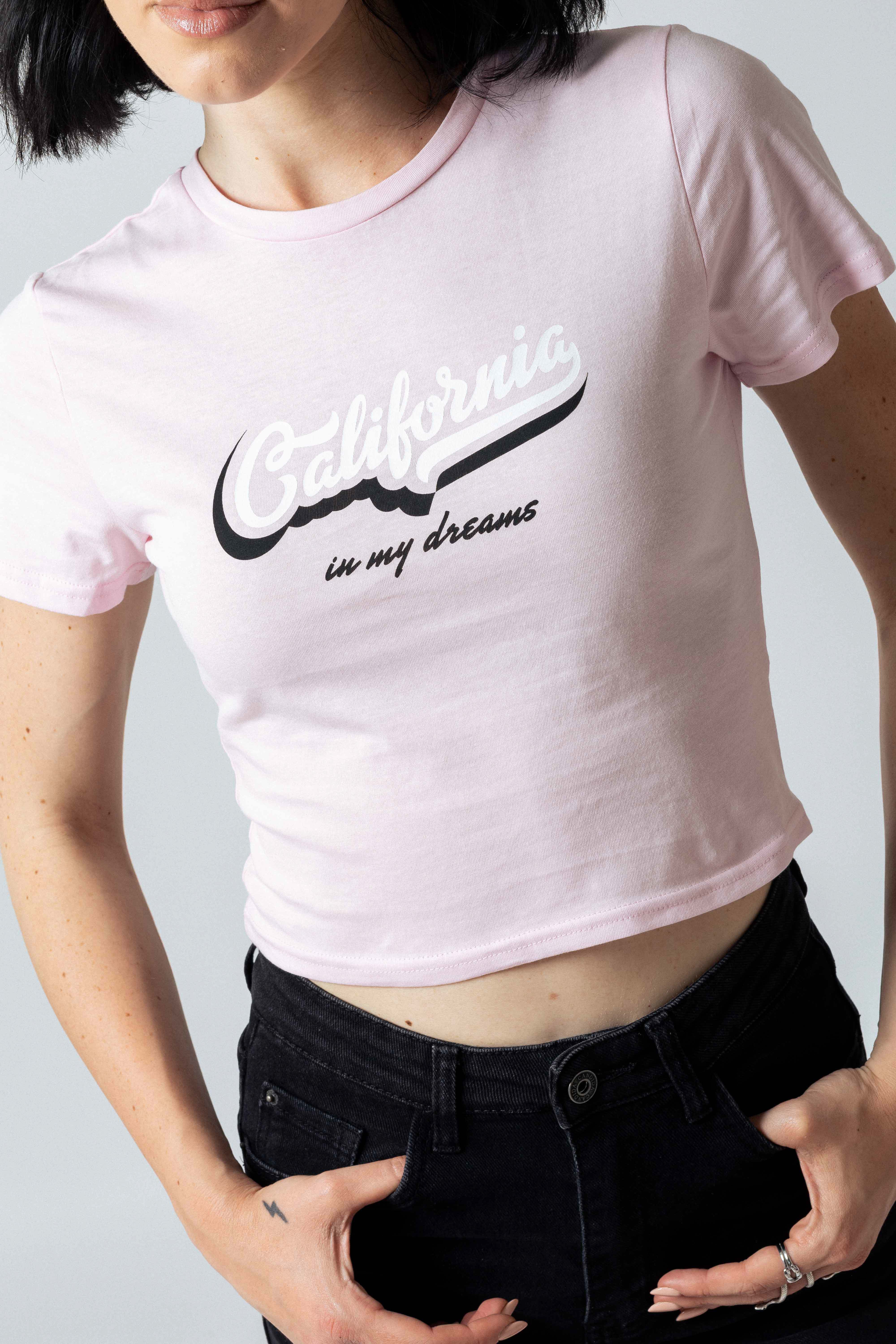 T-Shirt crop con stampa|Colore:Rosa chiaro