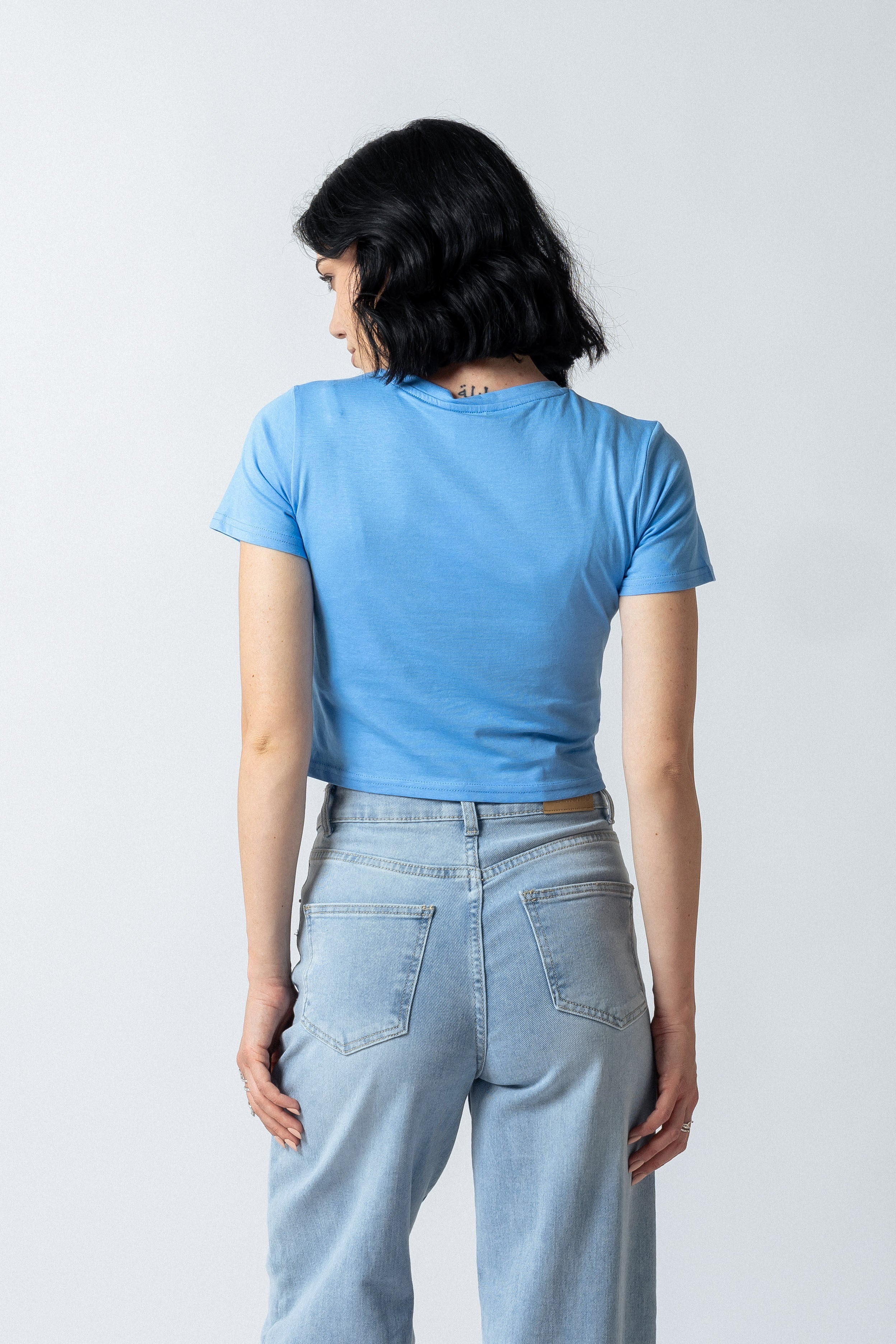 T-Shirt crop con stampa|Colore:Celeste
