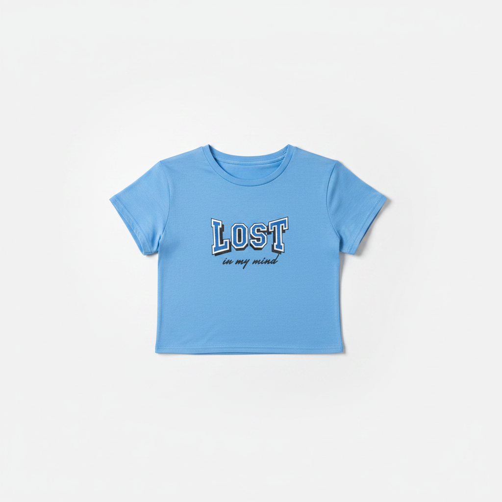 T-Shirt crop con stampa|Colore:Celeste
