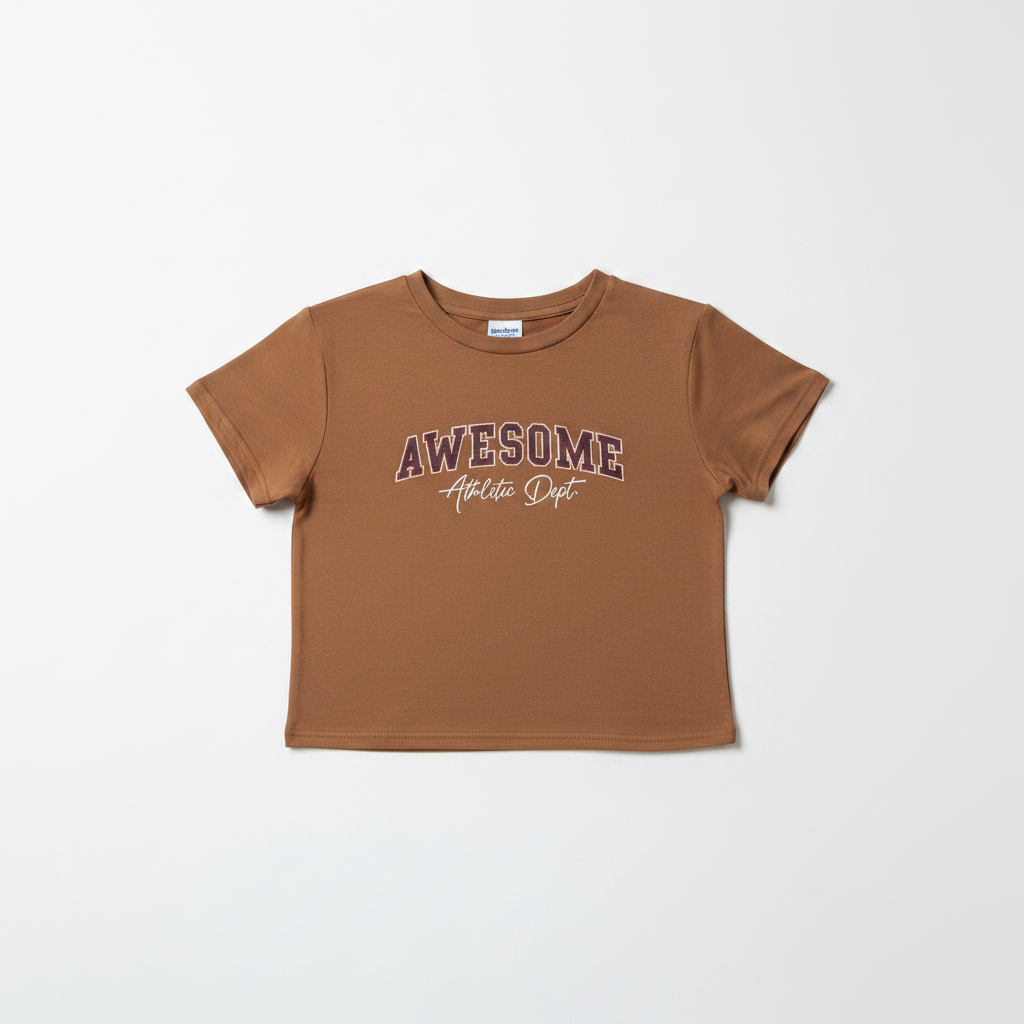 T-Shirt crop con stampa|Colore:Nocciola
