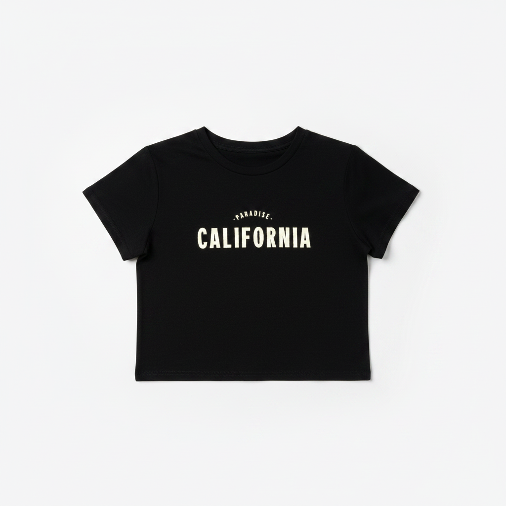 T-Shirt crop con stampa|Colore:Nero