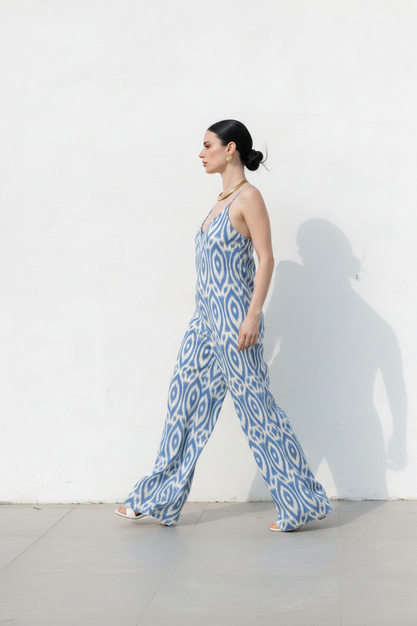 Tuta con stampa boho|Colore:Denim