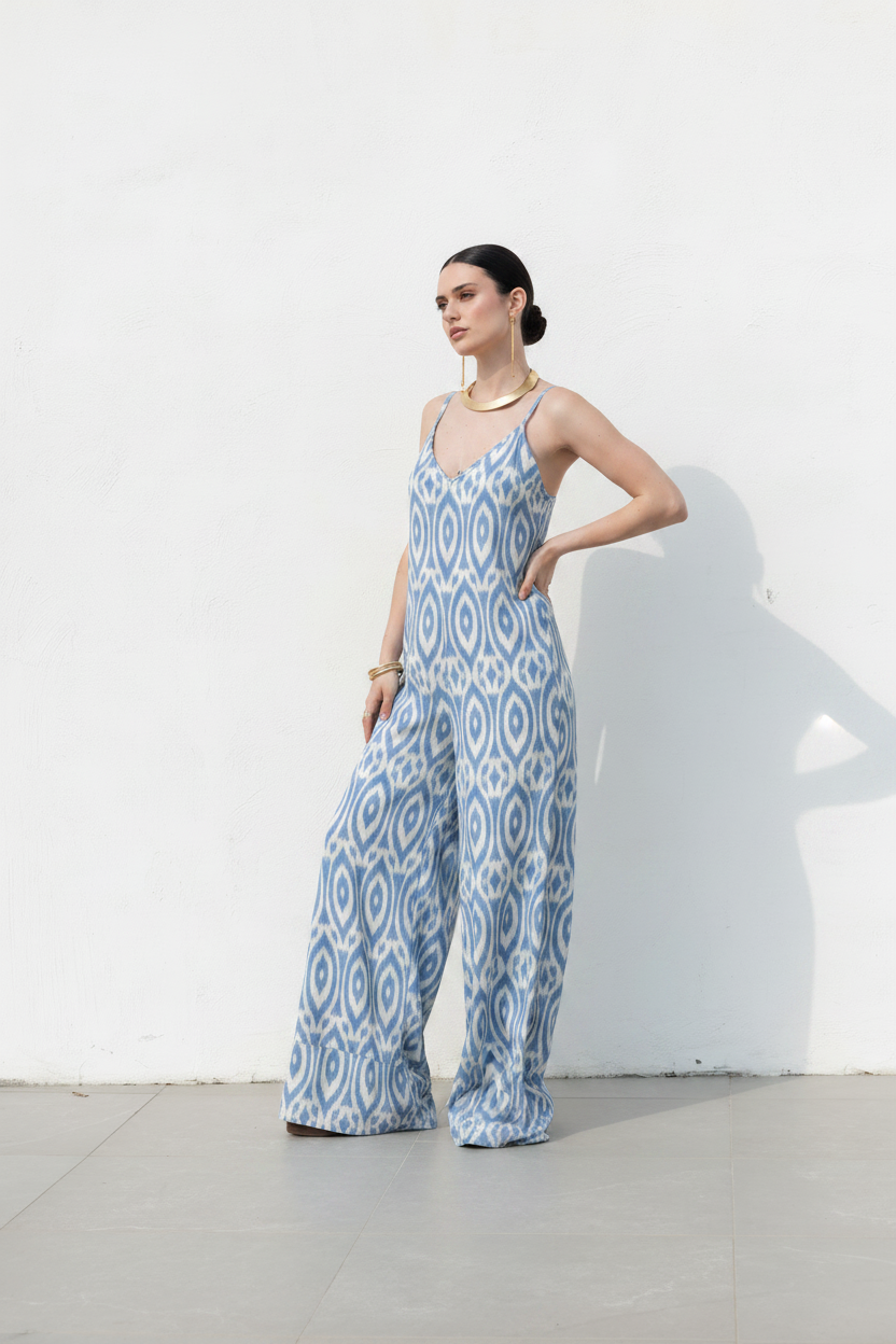 Tuta con stampa boho|Colore:Denim