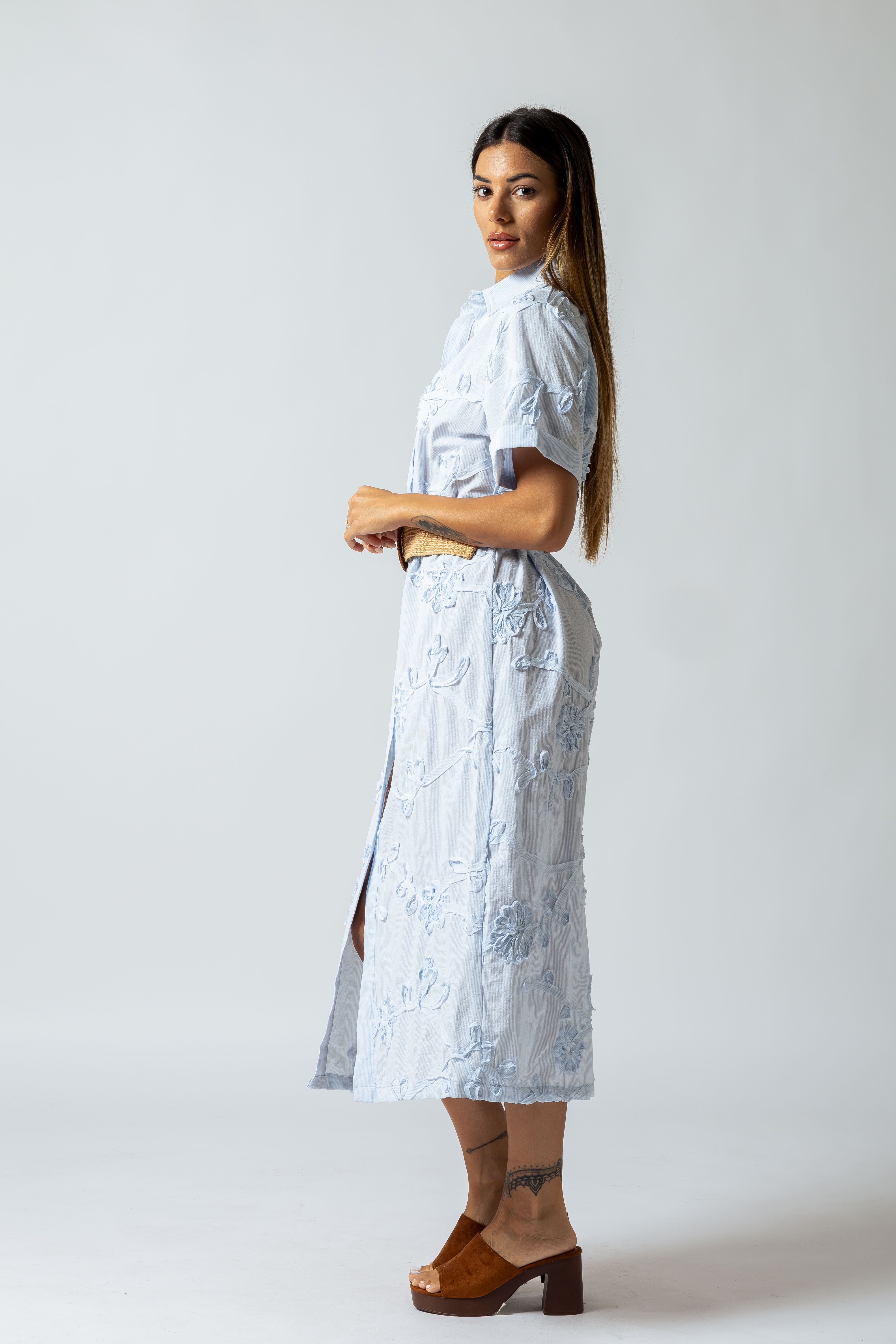 Abito chemisier con cintura|Colore:Blu chiaro