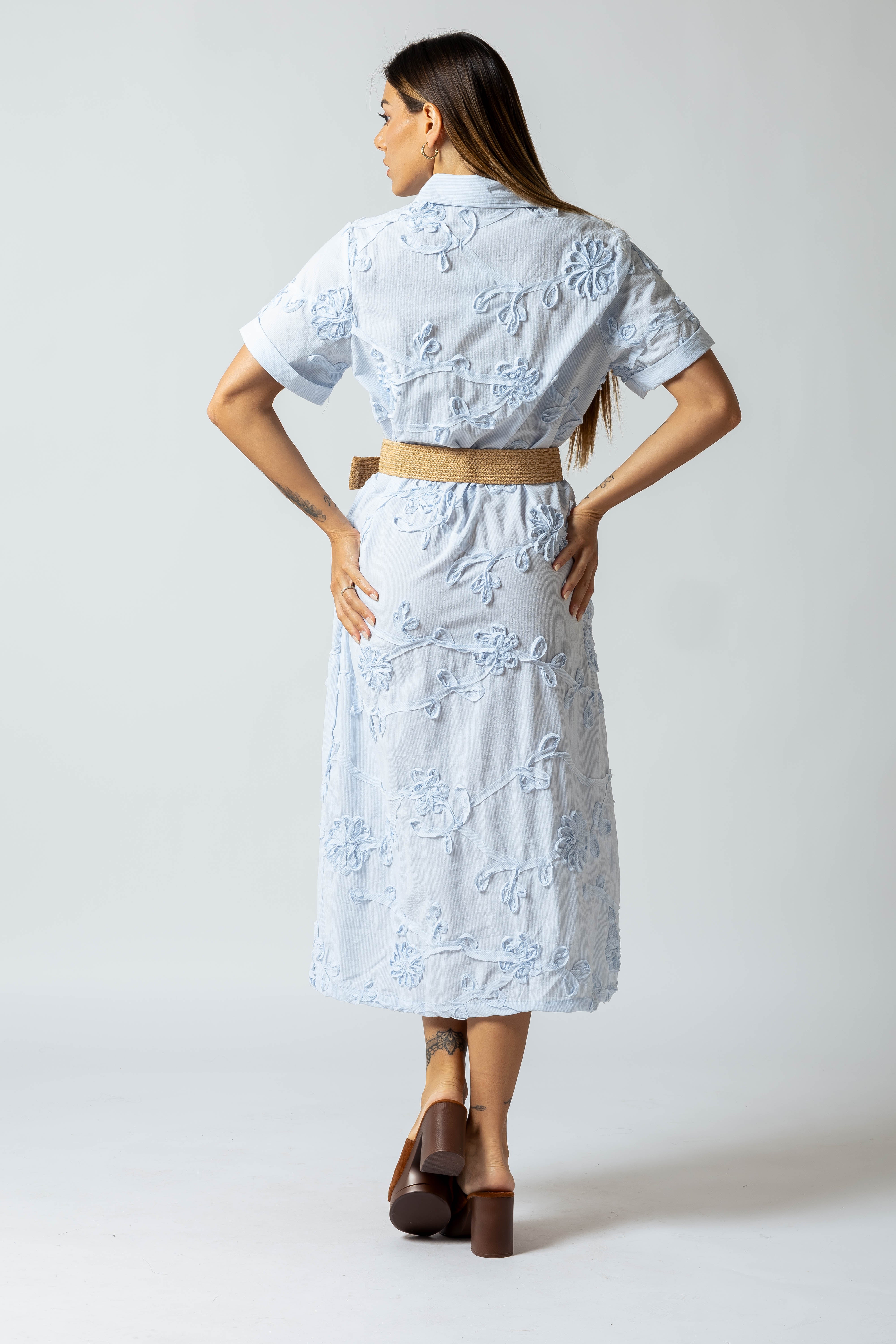 Abito chemisier con cintura|Colore:Blu chiaro