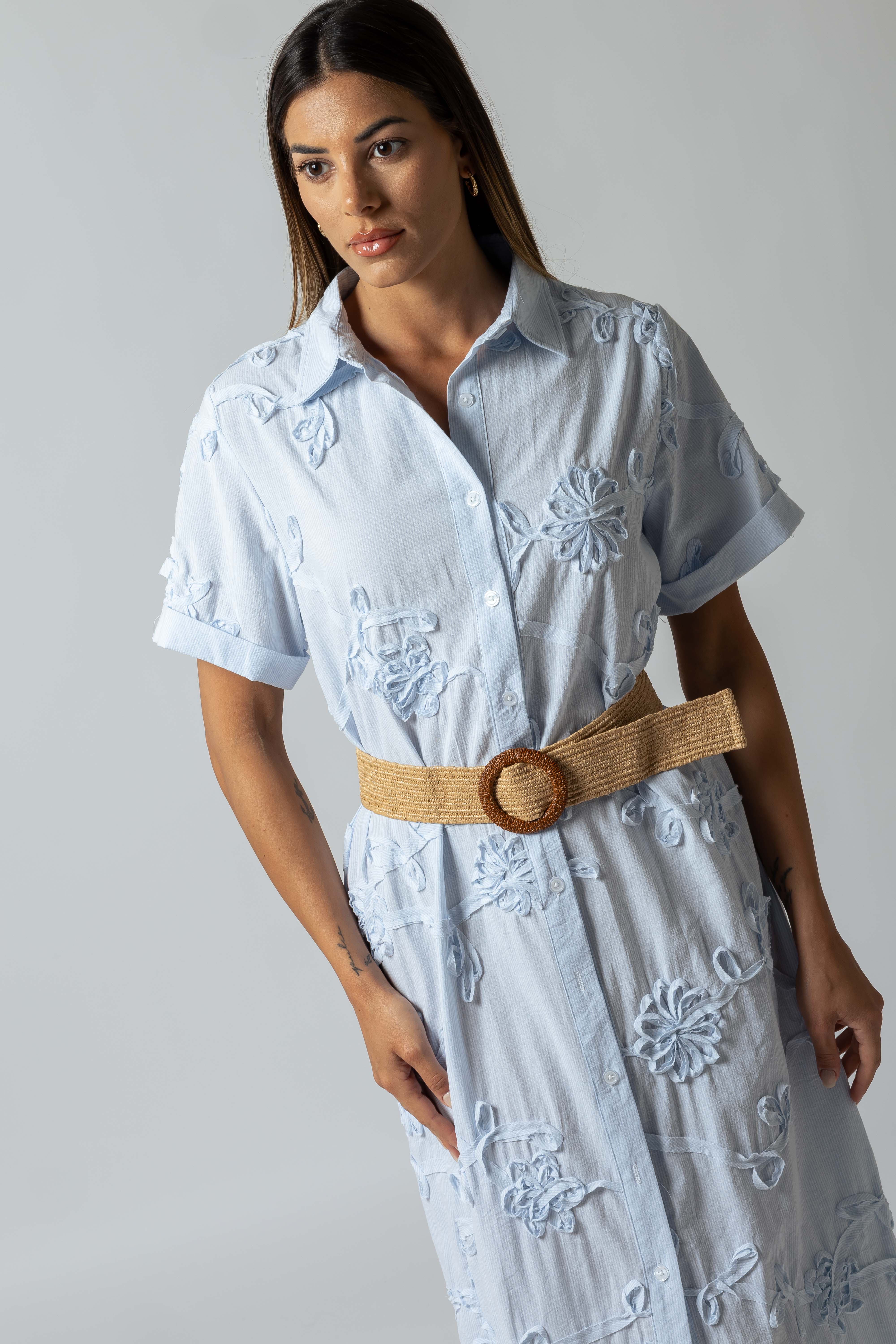Abito chemisier con cintura|Colore:Blu chiaro