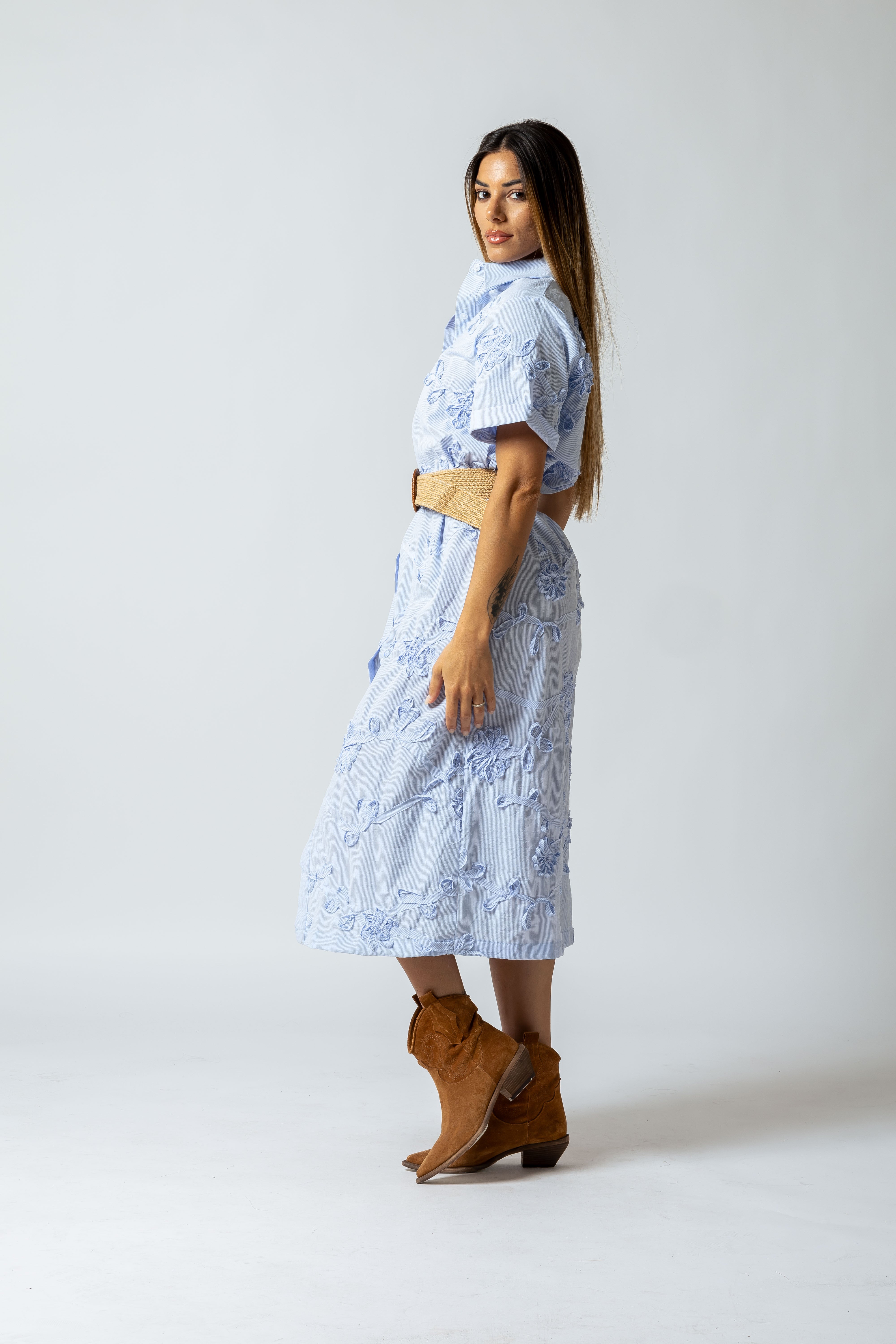 Abito chemisier con cintura|Colore:Blu scuro