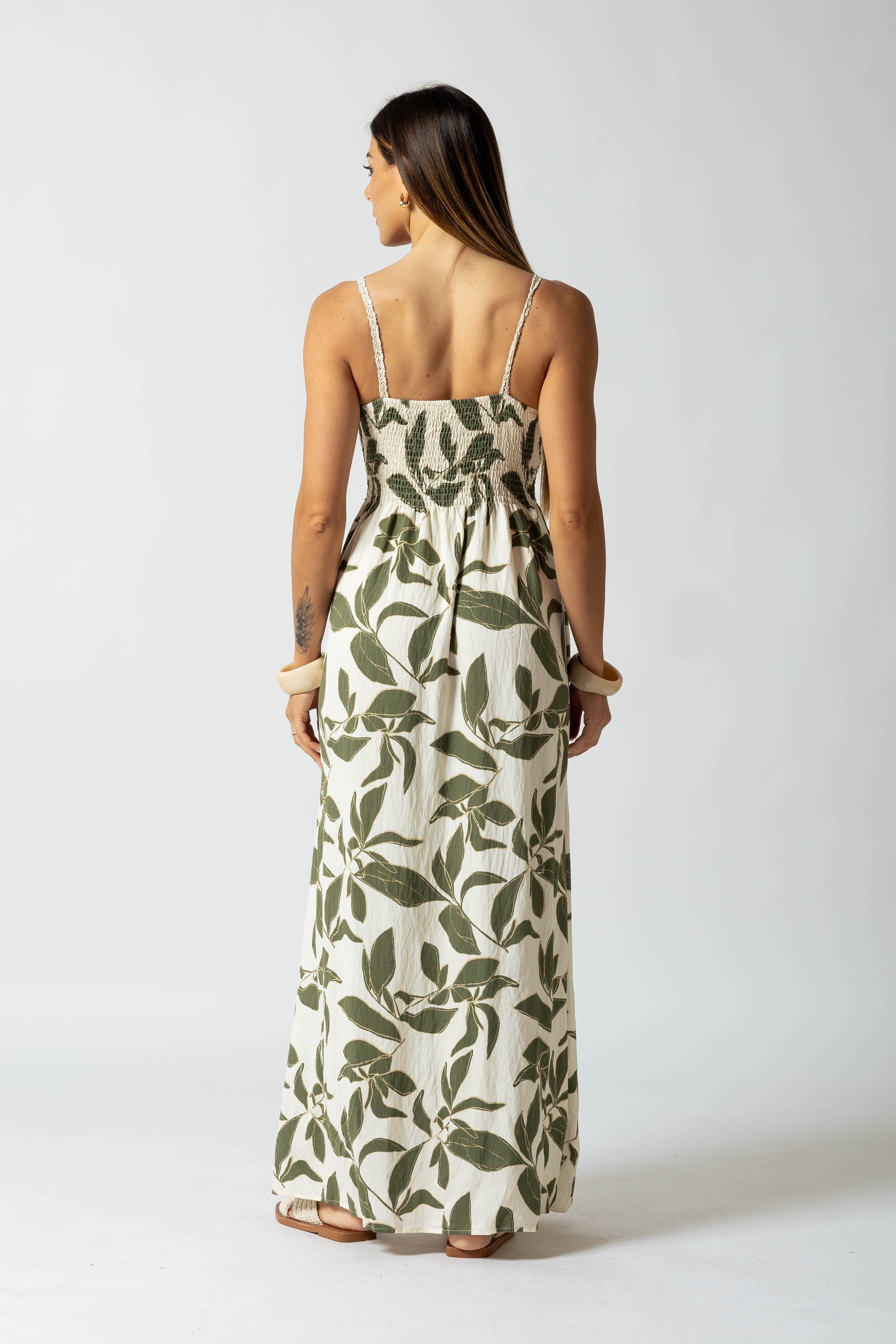 Abito crochet con stampa foglie|Colore:Verde