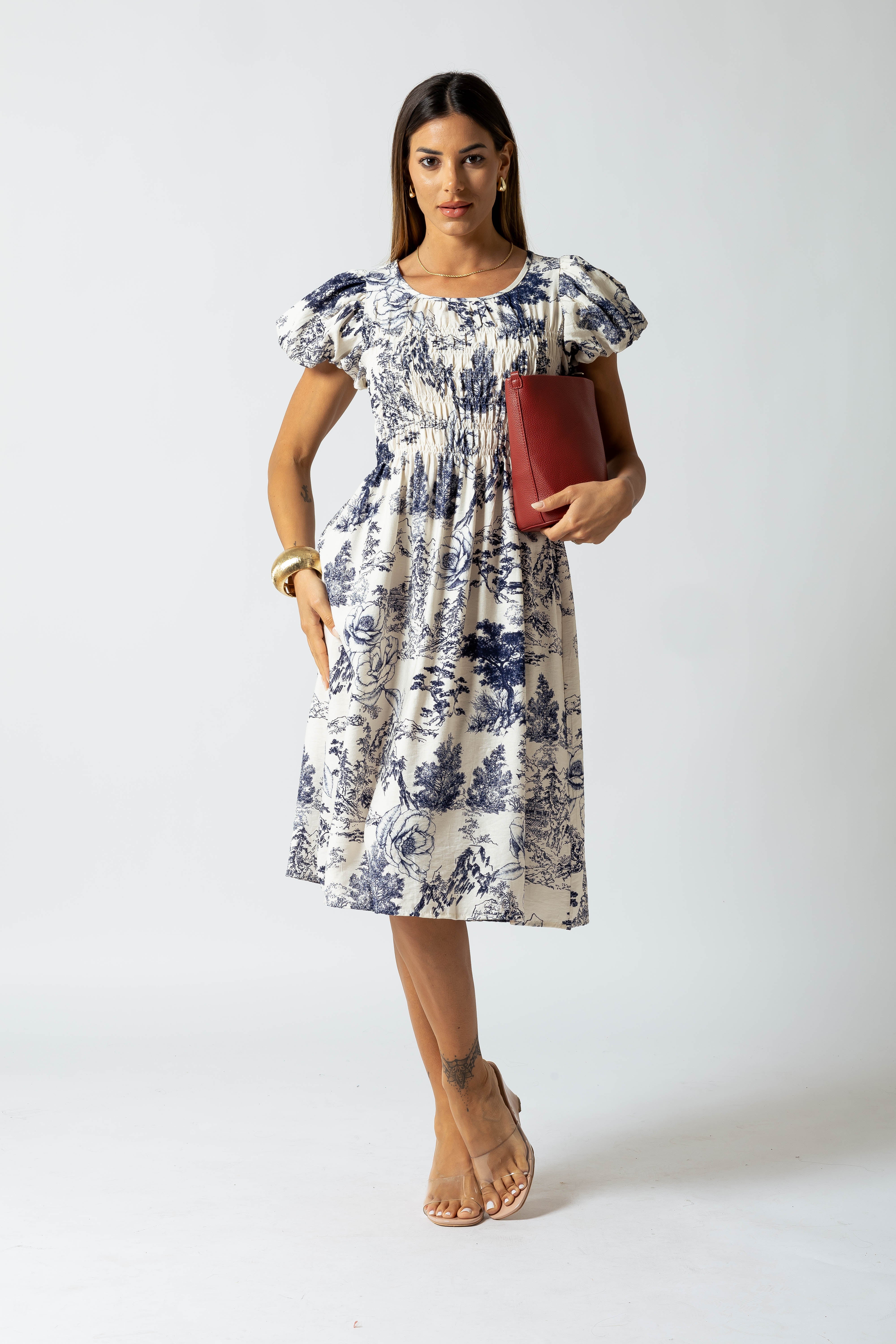 Abito  Toile maniche a sbuffo|Colore:Blu