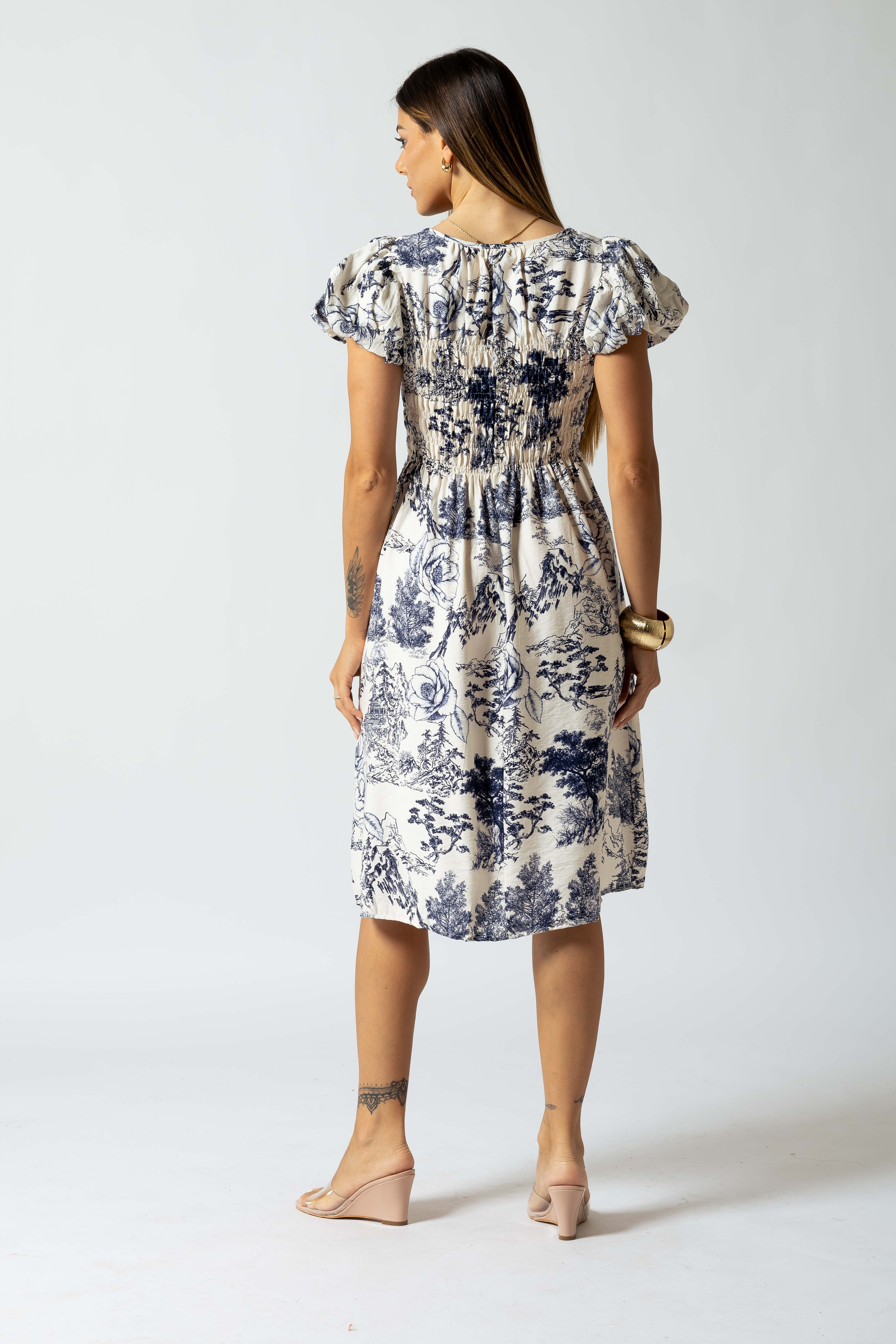 Abito  Toile maniche a sbuffo|Colore:Blu