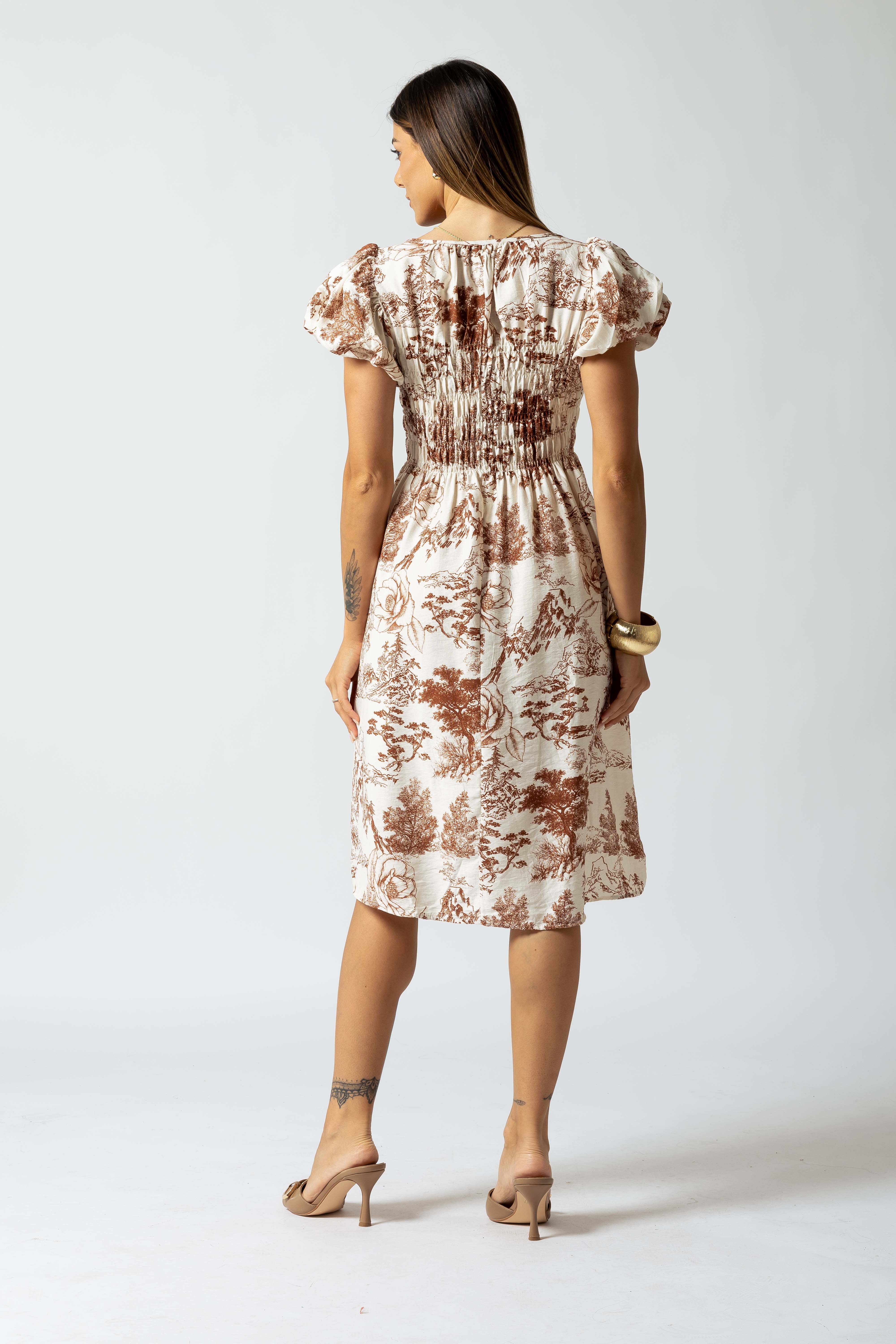 Abito  Toile maniche a sbuffo|Colore:Marrone