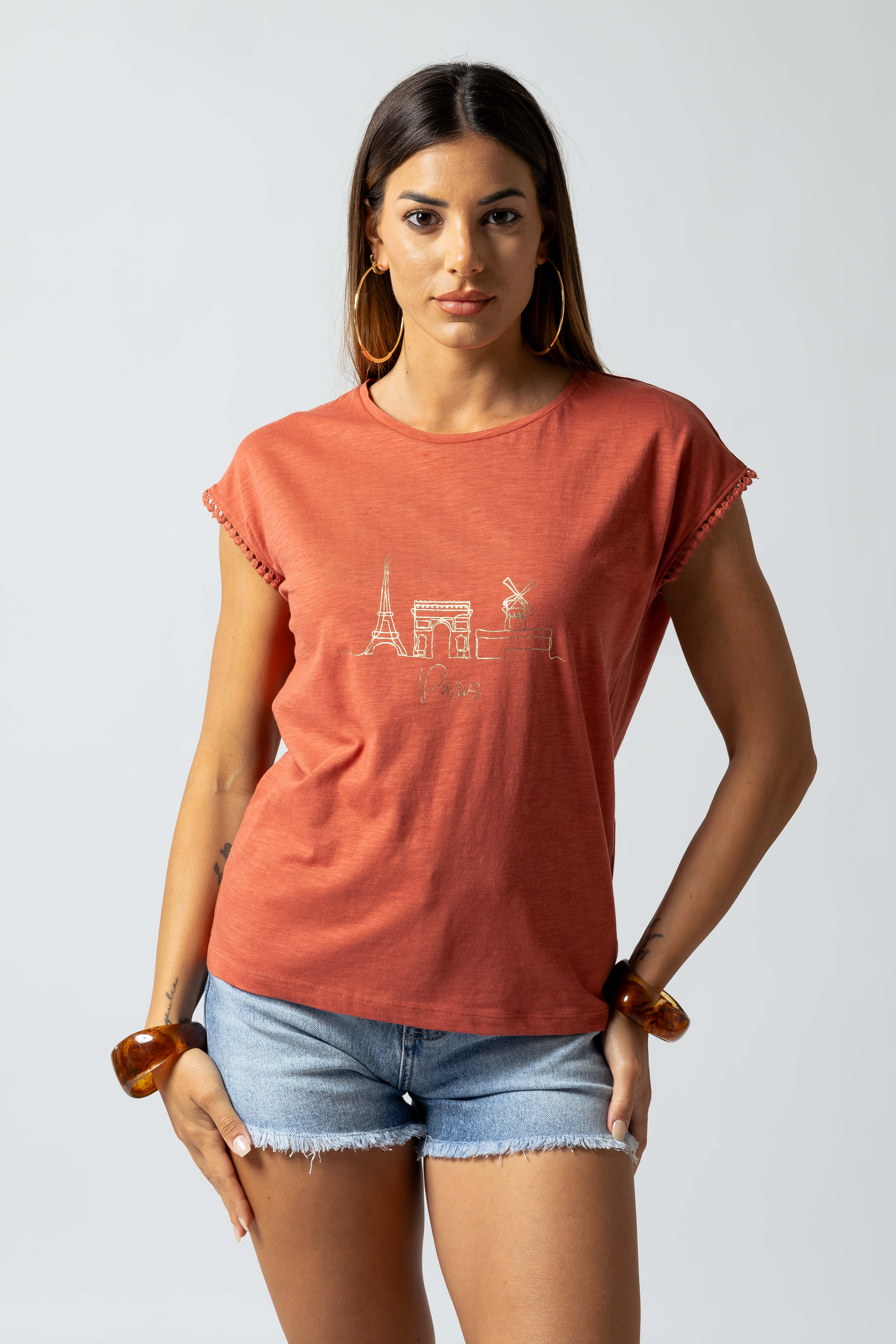 T-Shirt Skiline New York|Colore:Terracotta