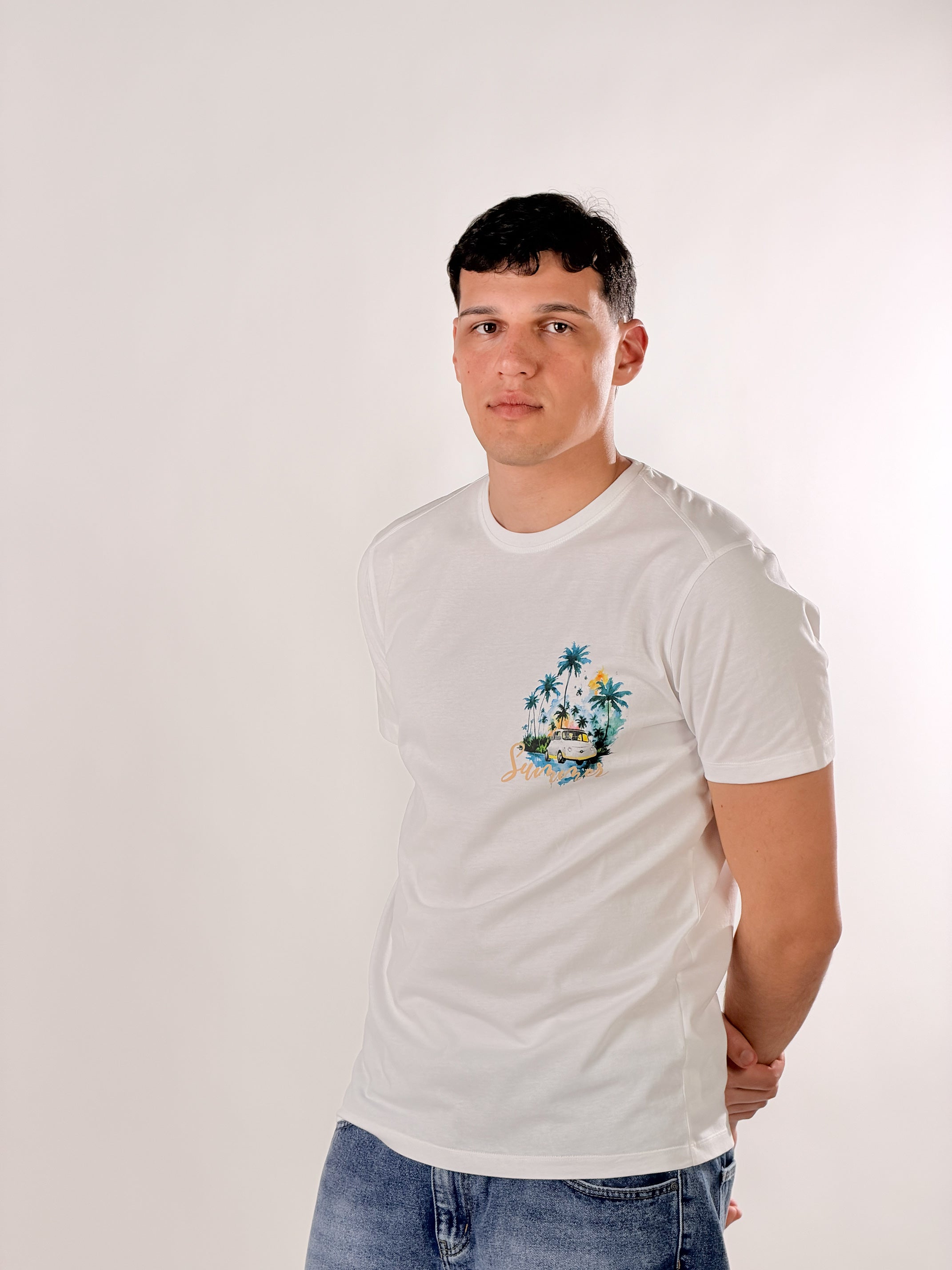 T_shirt summer miami base fit|Colore:Bianco