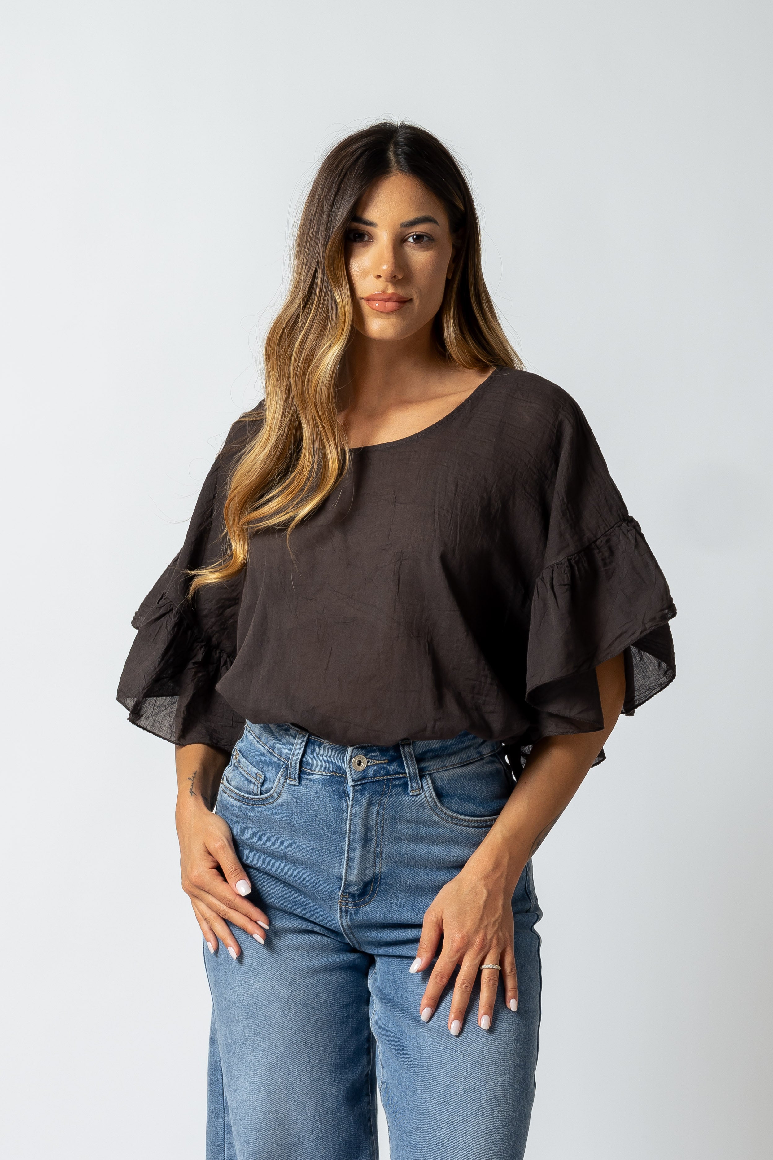 Maglia Paris con maniche a balze|Colore:Marrone