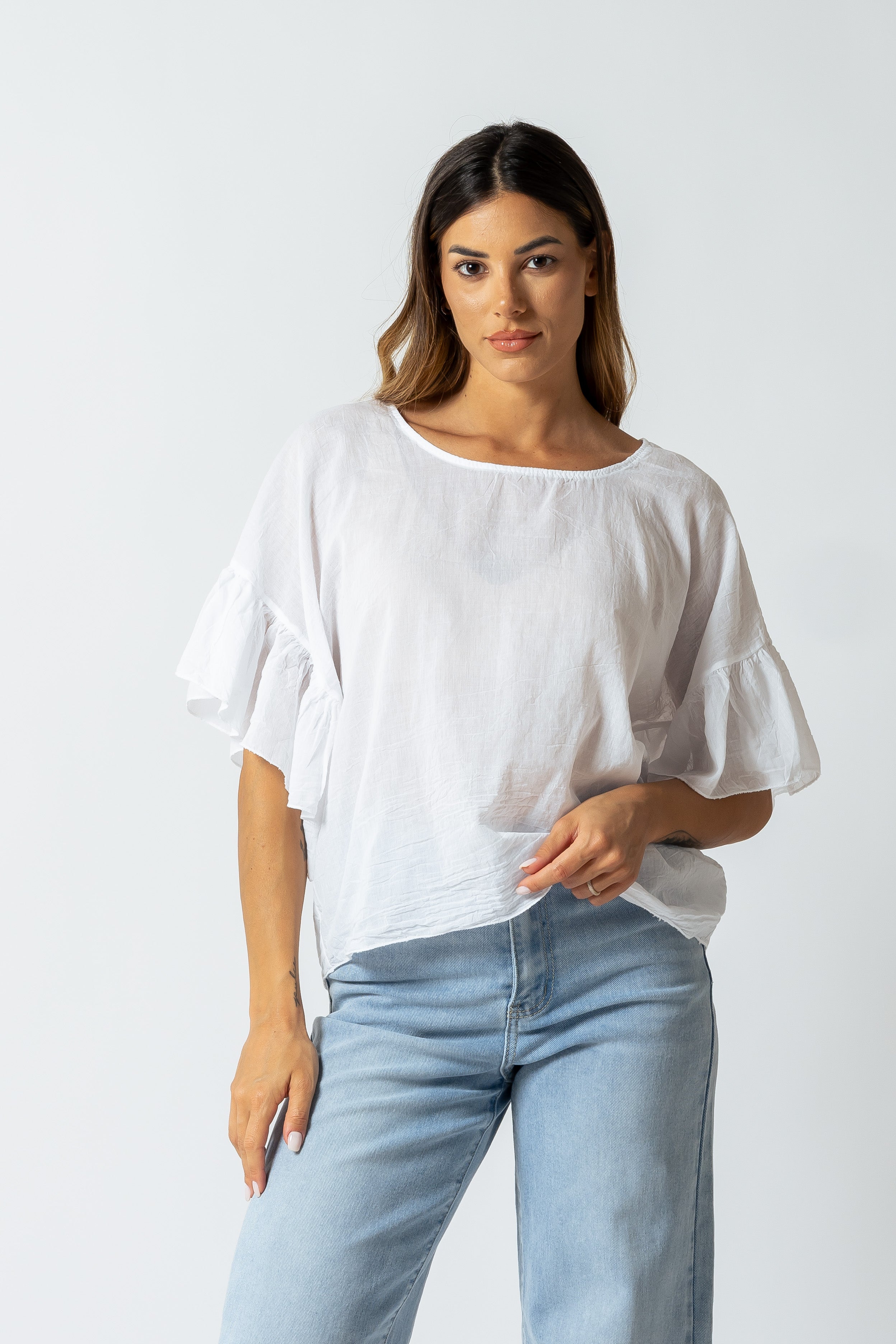 Maglia Paris con maniche a balze|Colore:Bianco