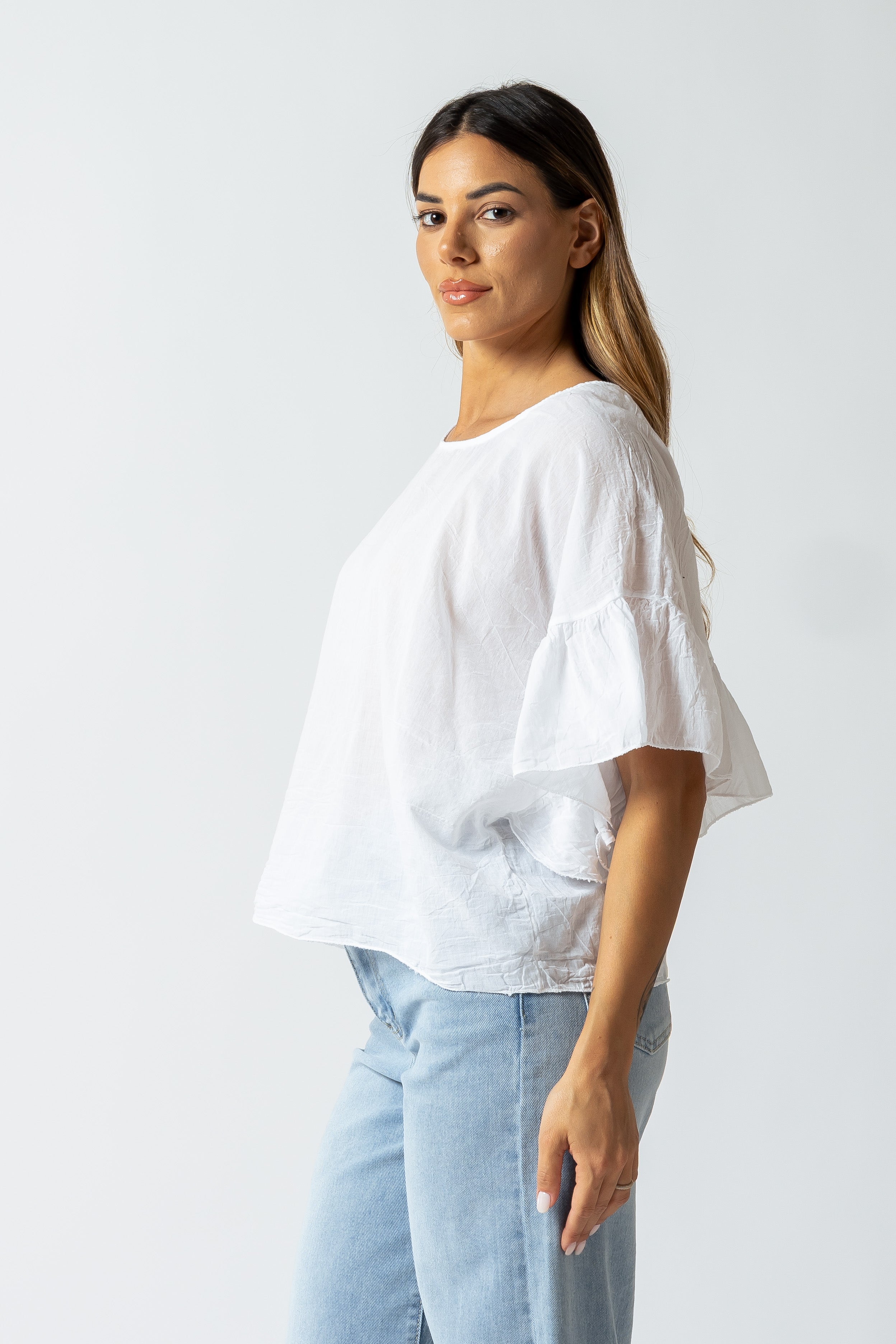 Maglia Paris con maniche a balze|Colore:Bianco