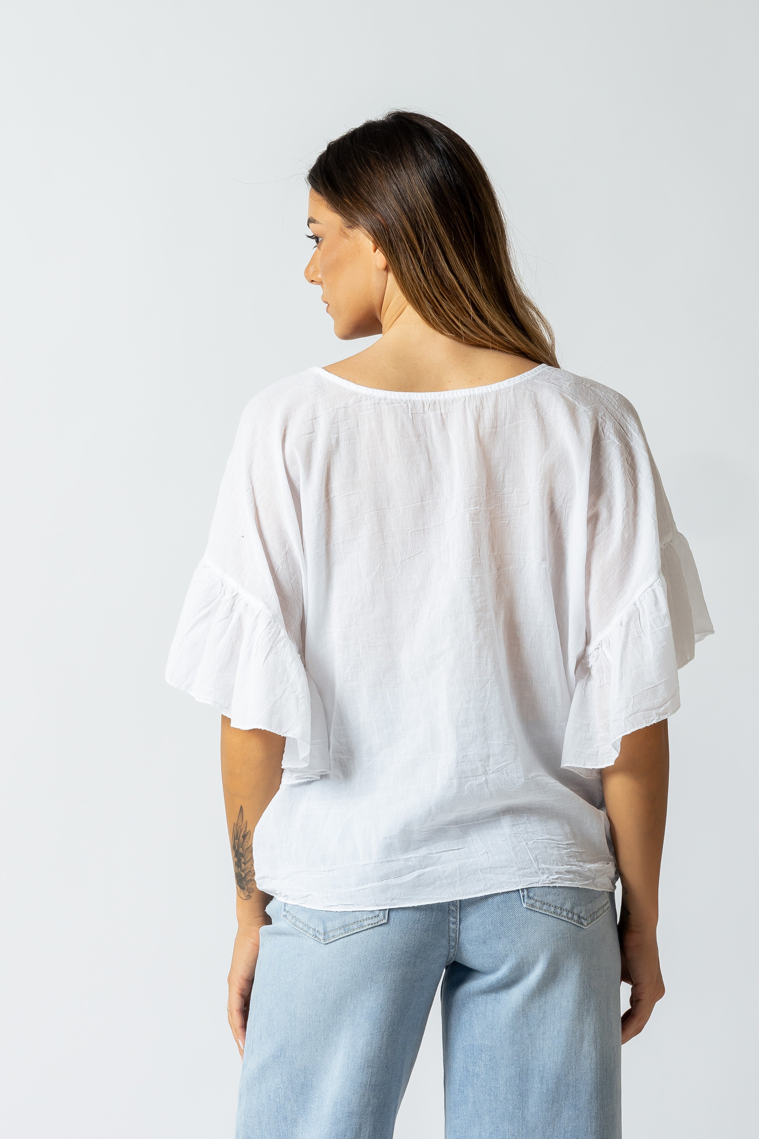 Maglia Paris con maniche a balze|Colore:Bianco