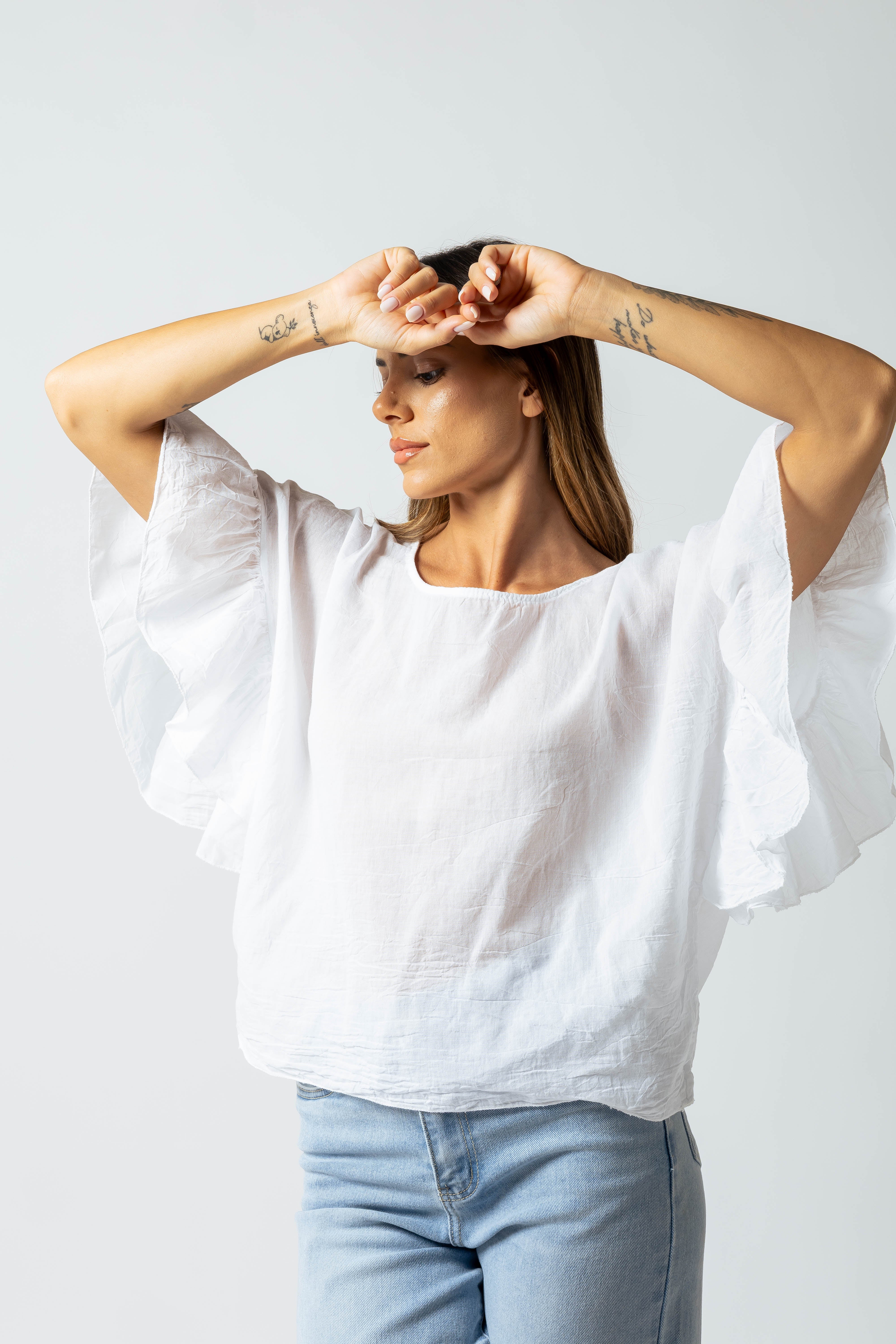Maglia Paris con maniche a balze|Colore:Bianco