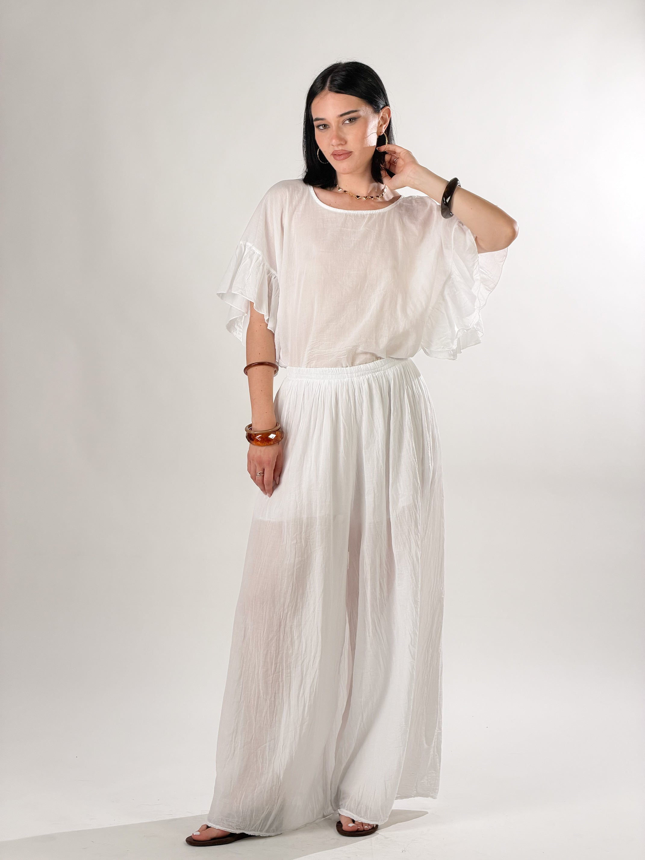 Maglia Paris con maniche a balze|Colore:Bianco