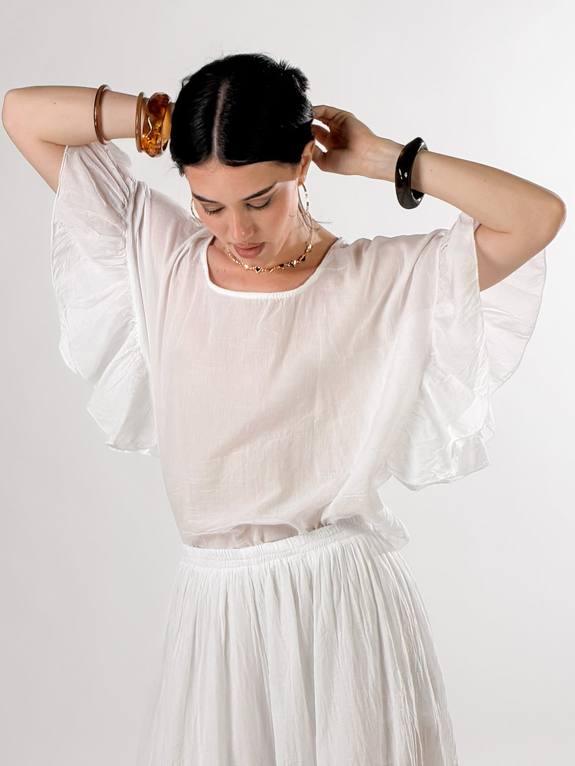 Maglia Paris con maniche a balze|Colore:Bianco