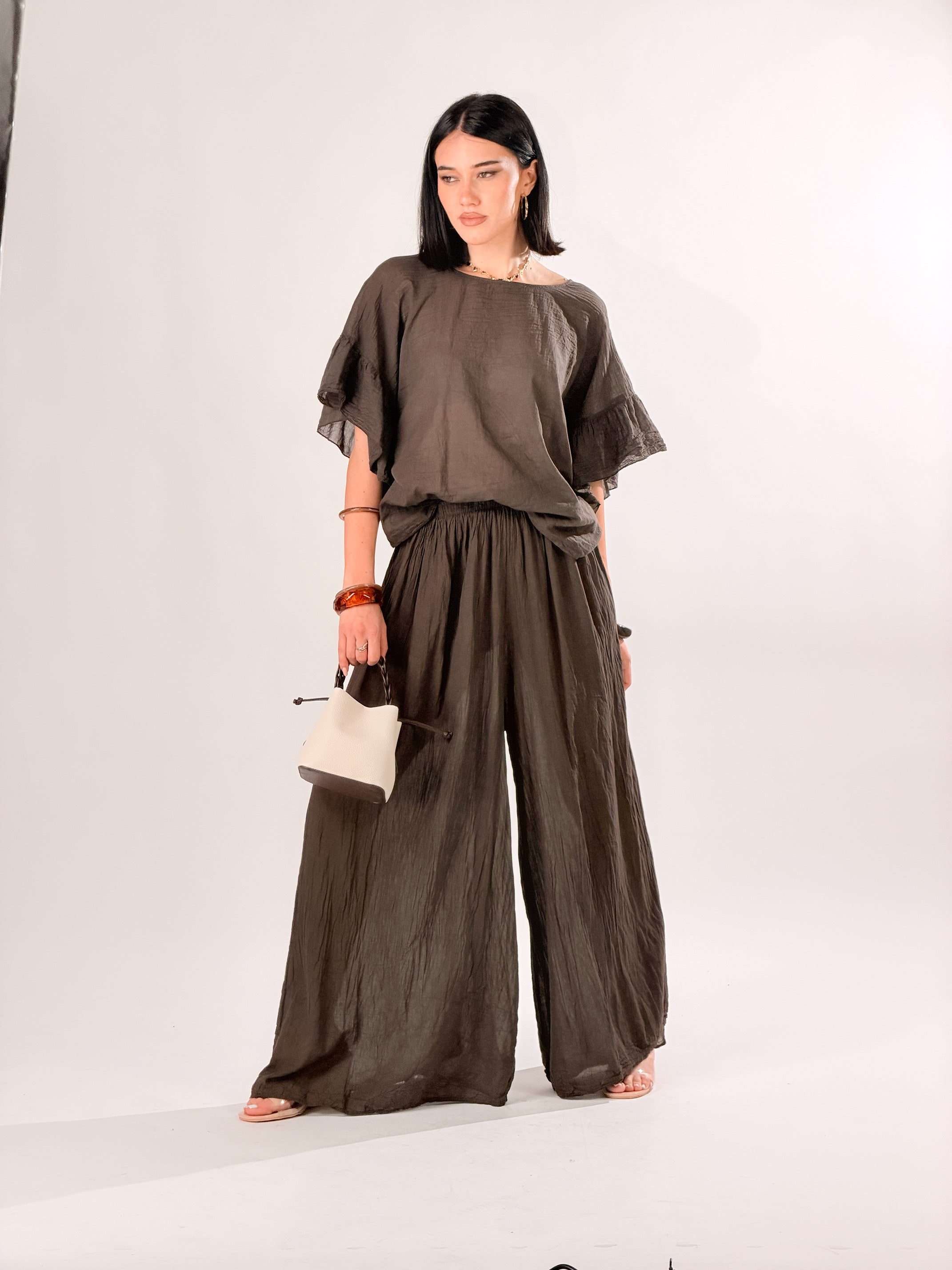 Maglia Paris con maniche a balze|Colore:Marrone
