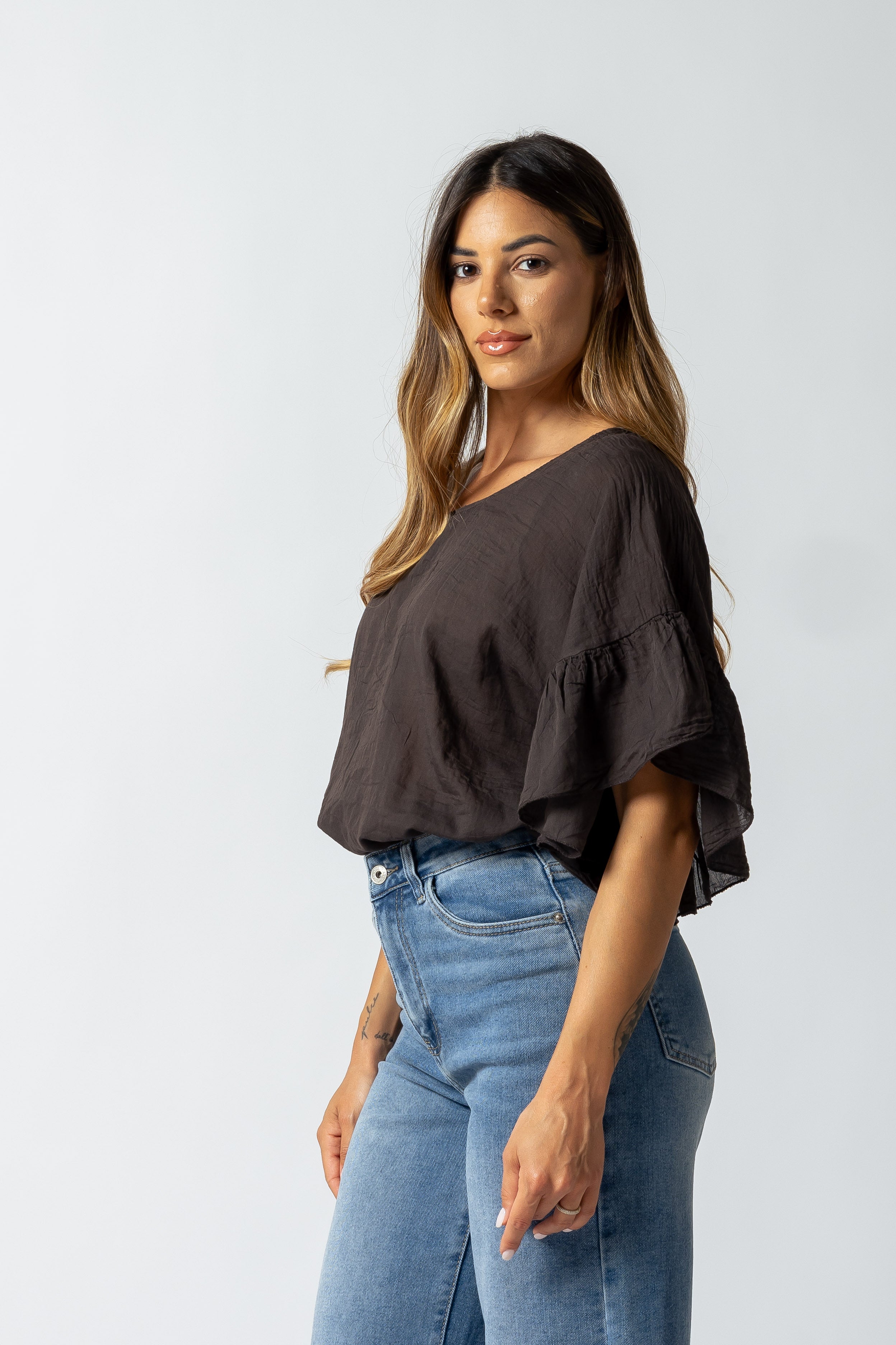 Maglia Paris con maniche a balze|Colore:Marrone