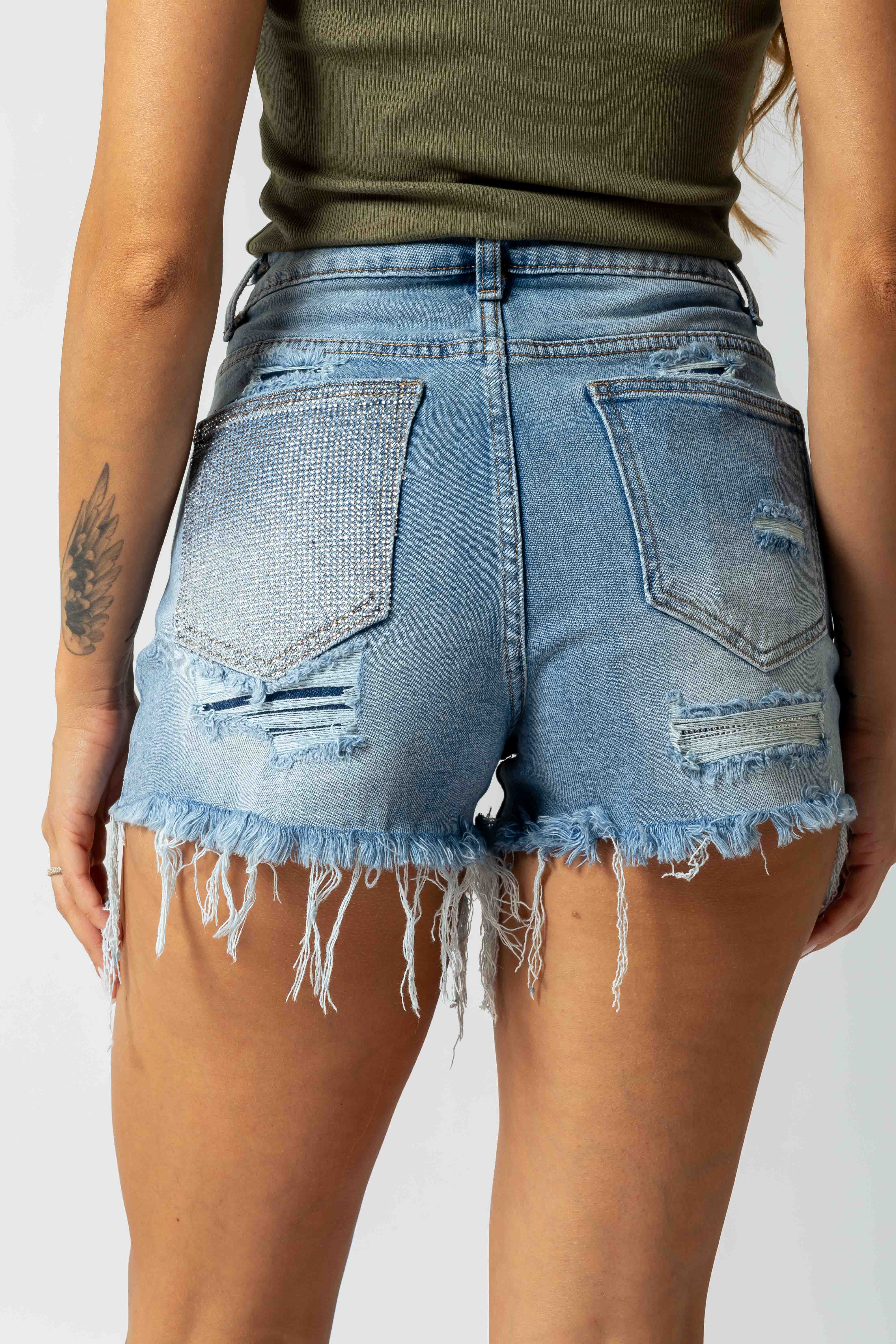 Shorts jeans tasca con Strass|Colore:Jeans