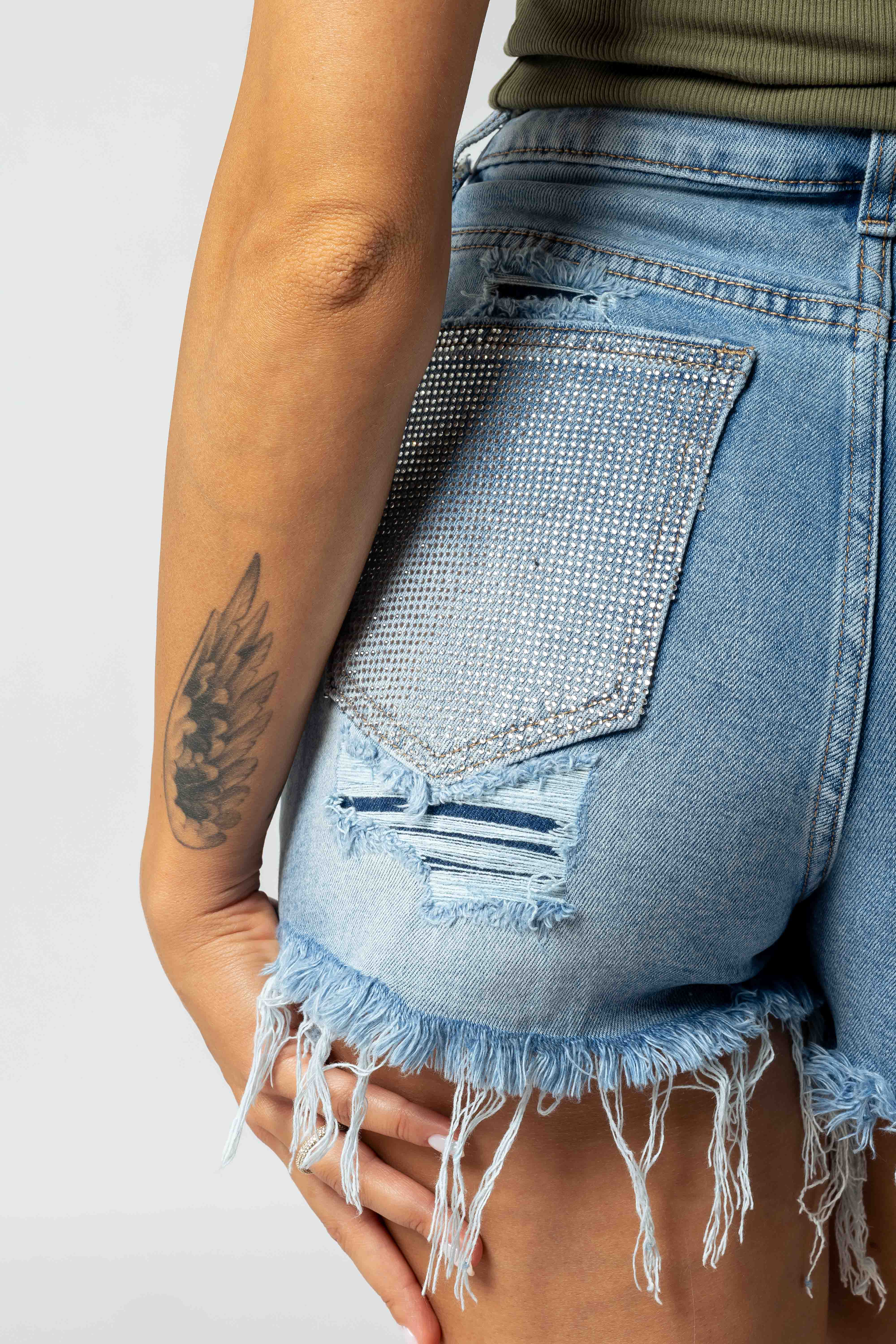 Shorts jeans tasca con Strass|Colore:Jeans
