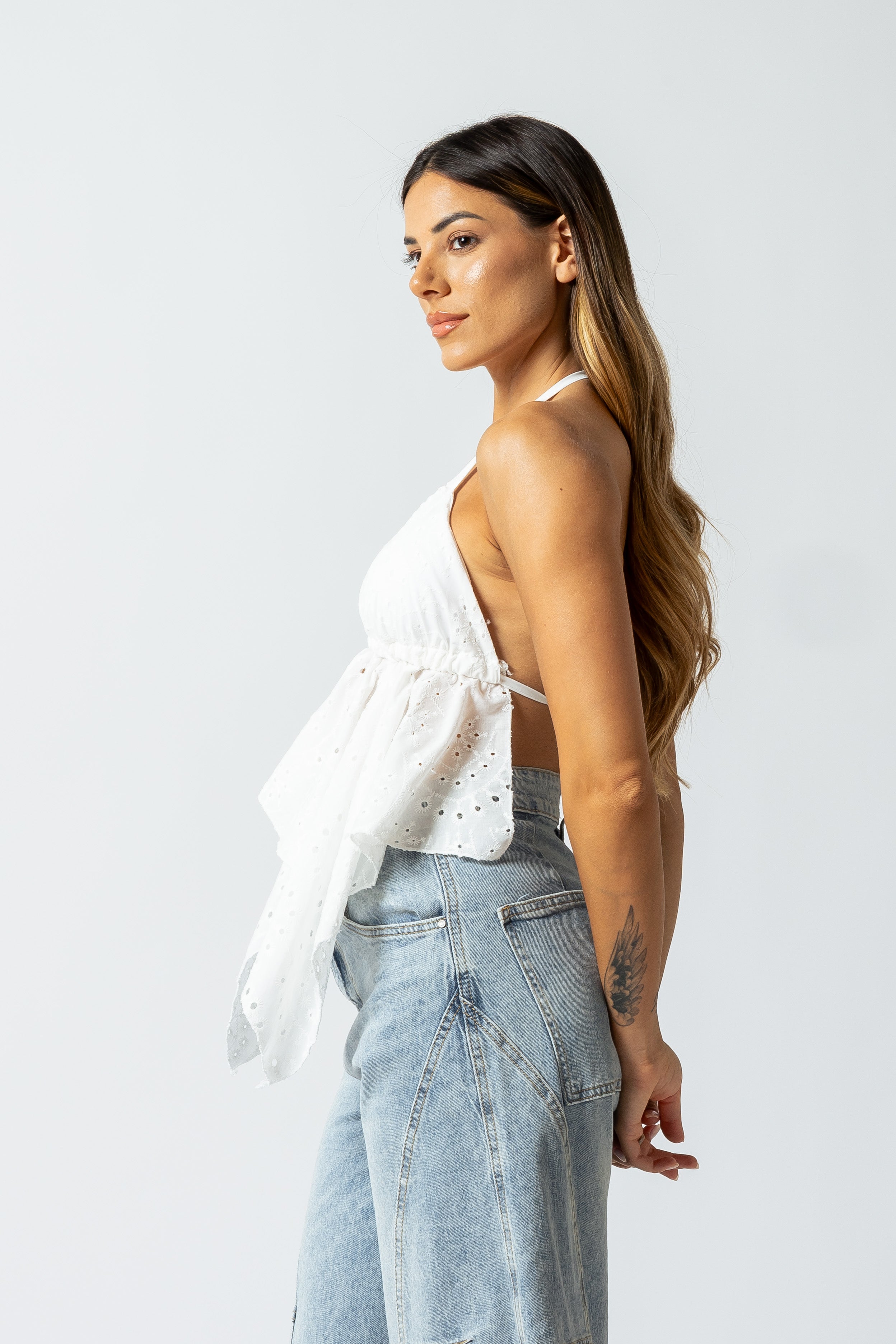 Top Butterfly in Pizzo Sangallo|Colore:Bianco
