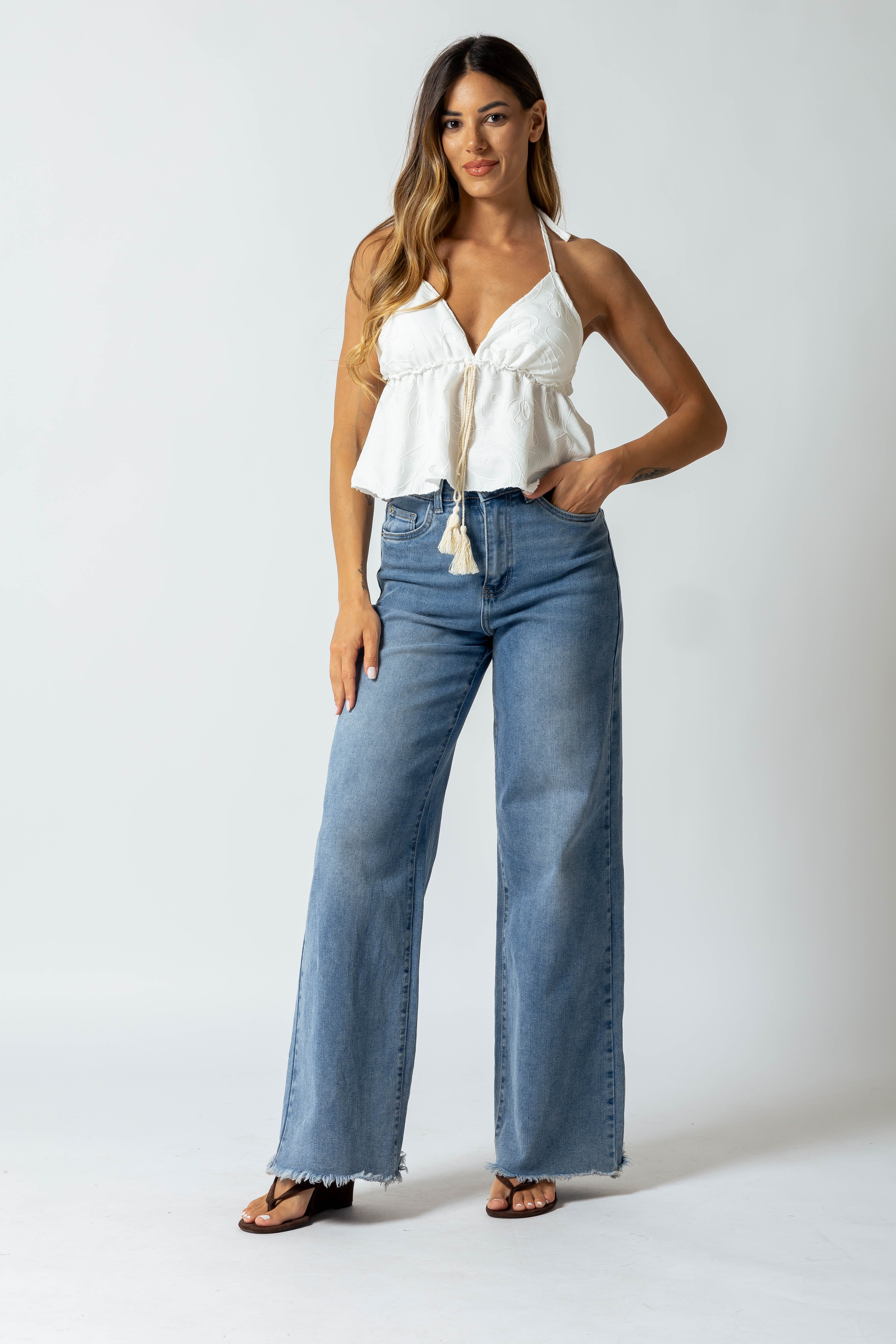 Top stile impero con ricami|Colore:Bianco